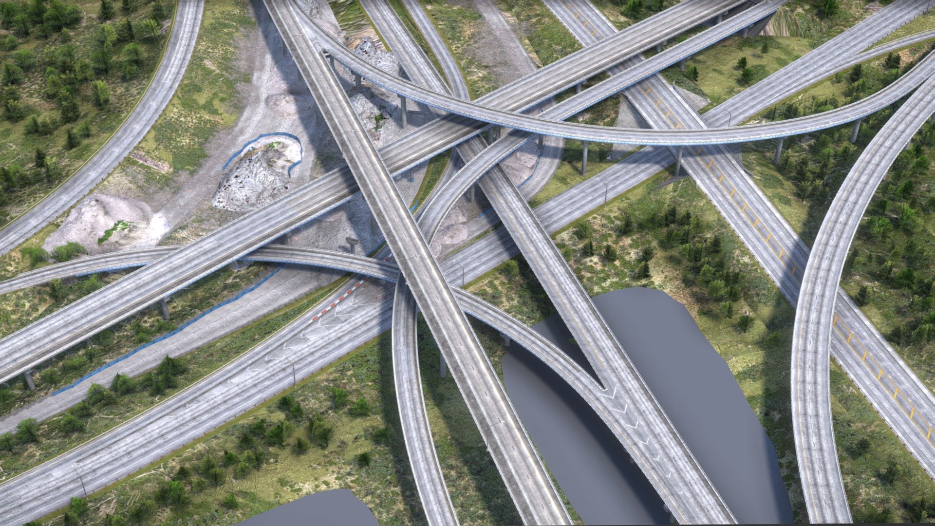 (I am doing image previews for all my paid assets for security reasons)

Interstate I-95 is the main Interstate Highway of Florida's Atlantic Coast. This scene is a popular section of the interstate, located in Miami, Florida. It is accurately reconstructed from google maps geometic data. 

Reference:
https://www.google.com/maps/@25.7890084,-80.2037416,342m/data=!3m1!1e3

**Scene Information: **




Modelled in Blender 3.3.2

Fully UV unwrapped

All materials are allocated to their objects.

1:1 scale to real life.

Textures Included:




1k/2k/4k resolution textures

Diffuse map

Roughness map

Normal (Open GL)

Opacity map

Poly Count:




Faces: 210K 

Verts: 210k 

Tris: 320K

Formats:




.Blend (Attachment file)

.Obj 

Feel free to dissect the scene, add new features to it for your personal projects however you desire. Thank you and have a nice day. 👍