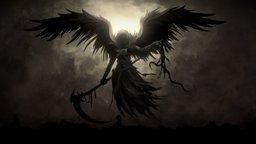 Angel Of Death flying, videogame, death, painted, wings, angel, clothes, scythe, fallen, color, hood, heaven, feathers, darkness, darkestdungeon, fantasycreature, character, handpainted, fantasy, dark, black