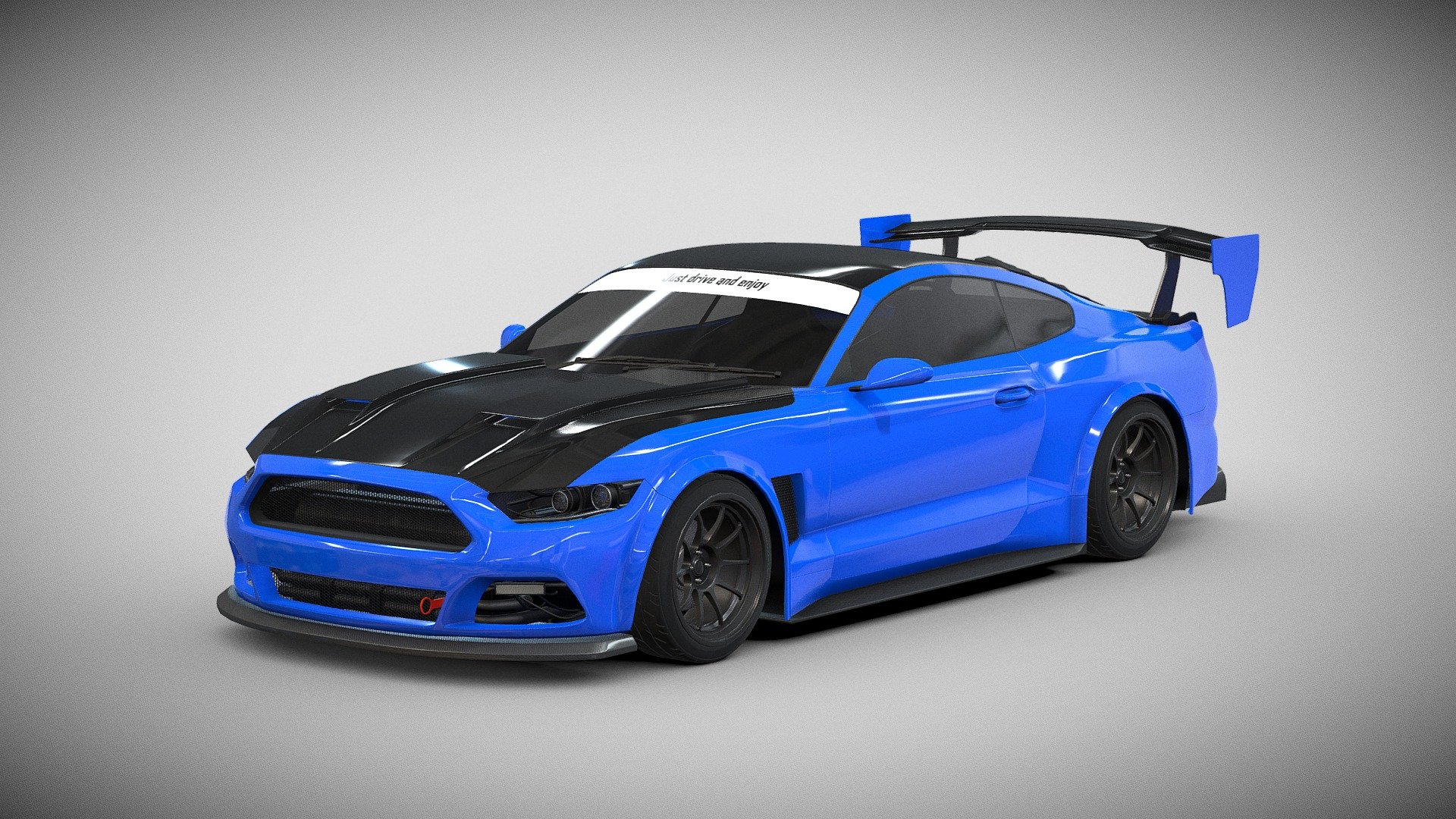 A 3D model of the Ford Mustang that has been made, then I added some parts that I customized myself.

The interior of the car is not detailed, because I only focus on the exterior