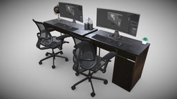 Collection Home Office 01 office, computer, mesh, mouse, desk, monitor, desktop, furniture, decor, fabric, widescreen, chair, home, wood, keyboard