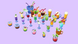 Lowpoly Cocktail Pack food, cocktail, toon, cute, assets, b3d, beer, drinks, props, assetstore, assetpack, cartoon, noai