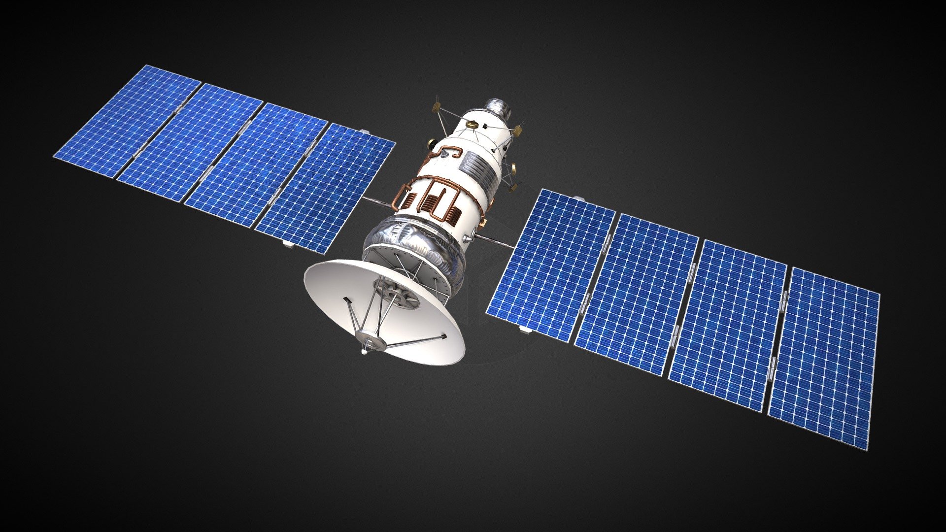 Communication Satellite
A satellite is an object intentionally placed into orbit in outer space. Satellites have a variety of uses, including communication relay, weather forecasting, navigation (GPS), broadcasting, scientific research, and Earth observation. 

Highly optimized low poly model with sharp textures.

This satellite model comes with animations to open and close the solar panel wings.
