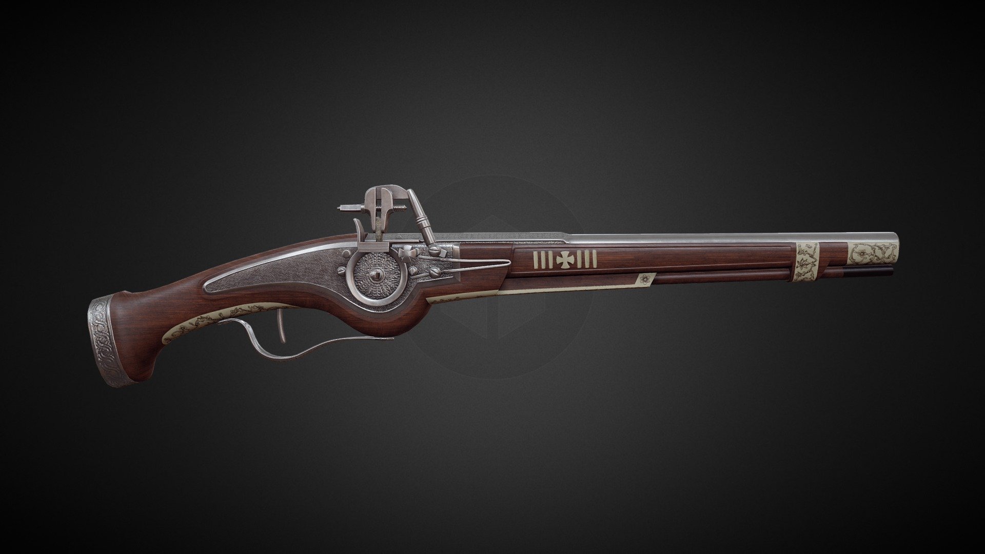 Decorated, long-barreled Wheellock Pistol used by cavalry during the 17th century.

Skeletal Low-poly, PBR. Includes High-poly files, animation.

Another version of this model: https://sketchfab.com/3d-models/17th-century-wheellock-pistol-fb4377c22133436a81f60764485b63bc

Collection of my historical models: https://sketchfab.com/avatrass/collections/historical-item-models