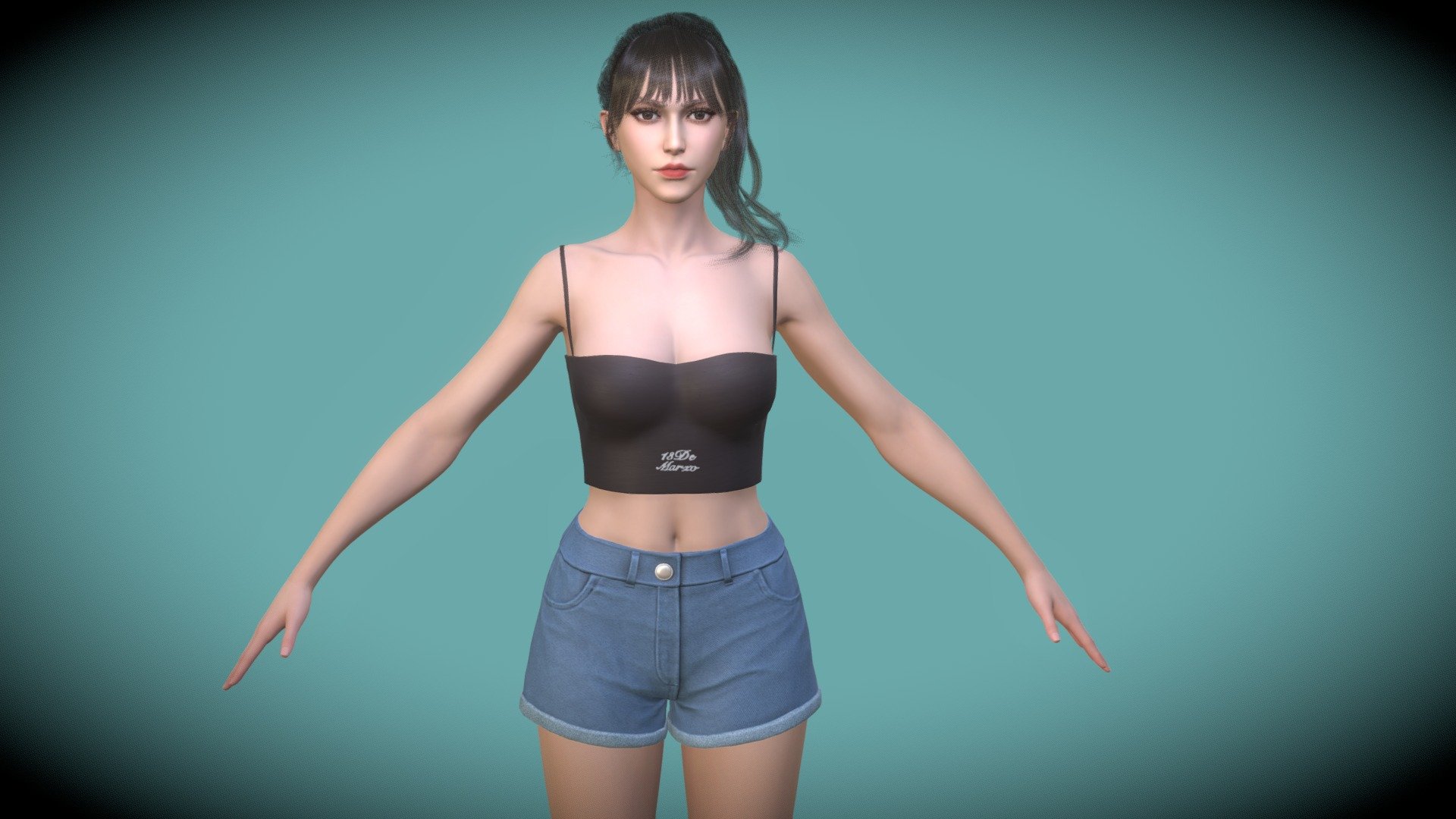 -Product name: Young Fashion woman wear tops and short jeans GameAssets

+Low poly, game ready, unrigged, PBR textures. Include nude body mesh.

Basemesh Highpoly mesh zbrush ztl file included.Only basemsh,cloth not included.

+2body versions: Full Clothes,Full Nude.

161144 tris.

Maya version：2016

mb FBX OBJ DAE ztl format fles included.

PBR Texture size ：Basemesh 4096*4096 tga format.OpenGL Normal map.Cloth:2048 tga format.OpenGL Normal map

The product please visit(NUDE PHOTO):https://www.artstation.com/a/23745461       Preview images is captured Marmoset toolbag 4.

Enjoy~