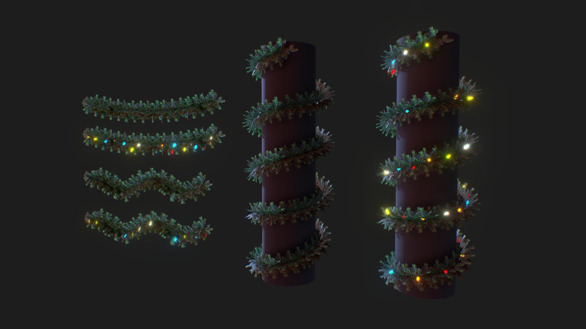 Game ready, mid poly, christmas garlands! Includes lit and unlit versions! Comes with a basic twig texture and a pbr texture set for the lamps!
Perfect for decorating christmas scenes :)
Includes FBX files!
If you need any help, have any questions or need something customized hit me up! Im happy to help :D
Also check out this variation of this asset!