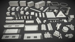 Construction Pack - 66 pieces pipe, tile, brick, generator, roof, concrete, tube, rebar, mixer, cement, beams, rafters, pumper, structure, wood, container, construction, industrial, steel