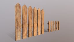 Wooden Fences PBR - Modular - Version 1 fence, field, garden, exterior, road, planks, barrier, outdoor, enclosure, farm, old, yard, weathered, picket, pbr, lowpoly, house, wood, street, modular, wall