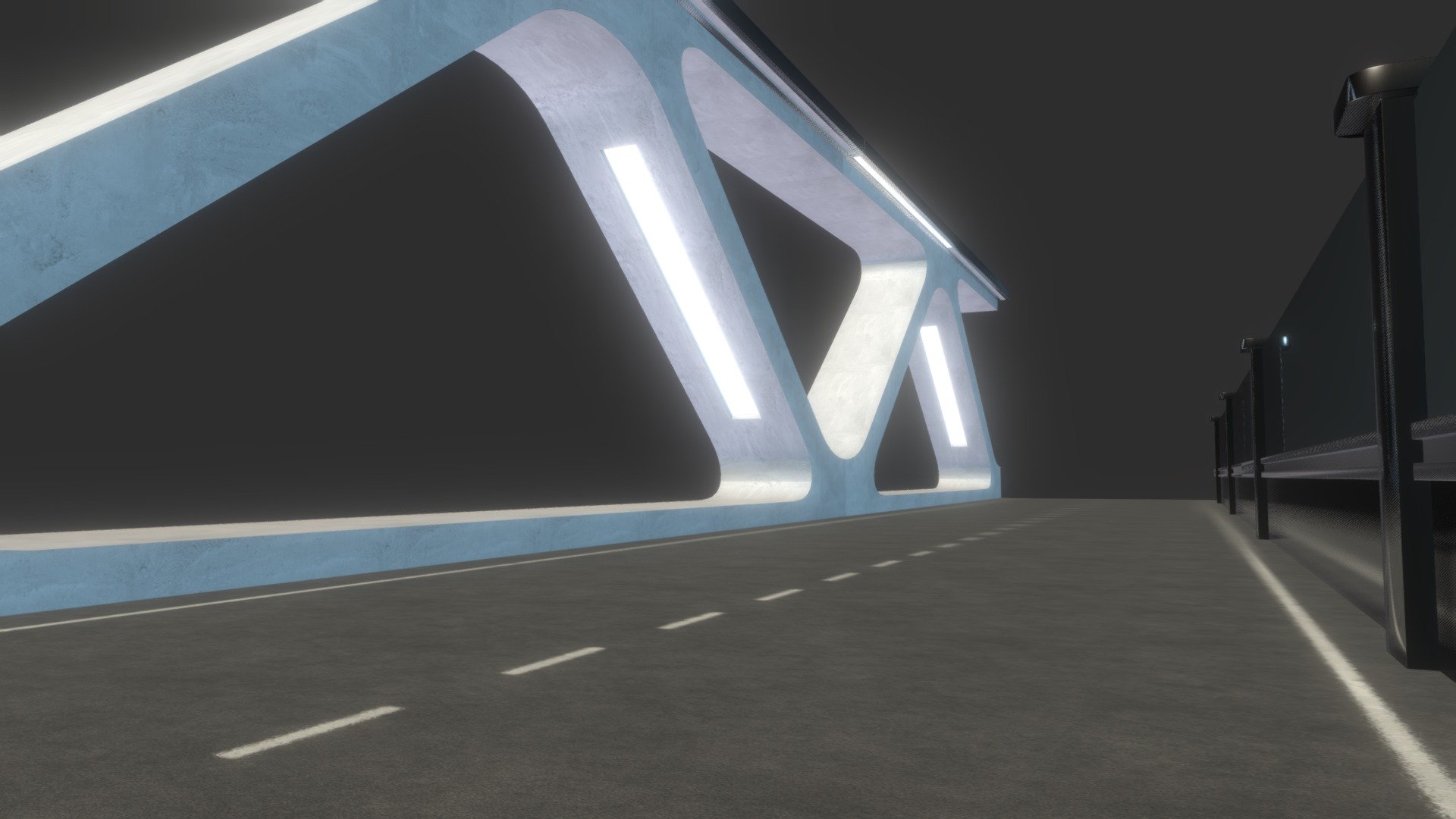 A highway with a futuristic design that I made with Blender for a 3d game.

Contains textures from https://ambientcg.com/