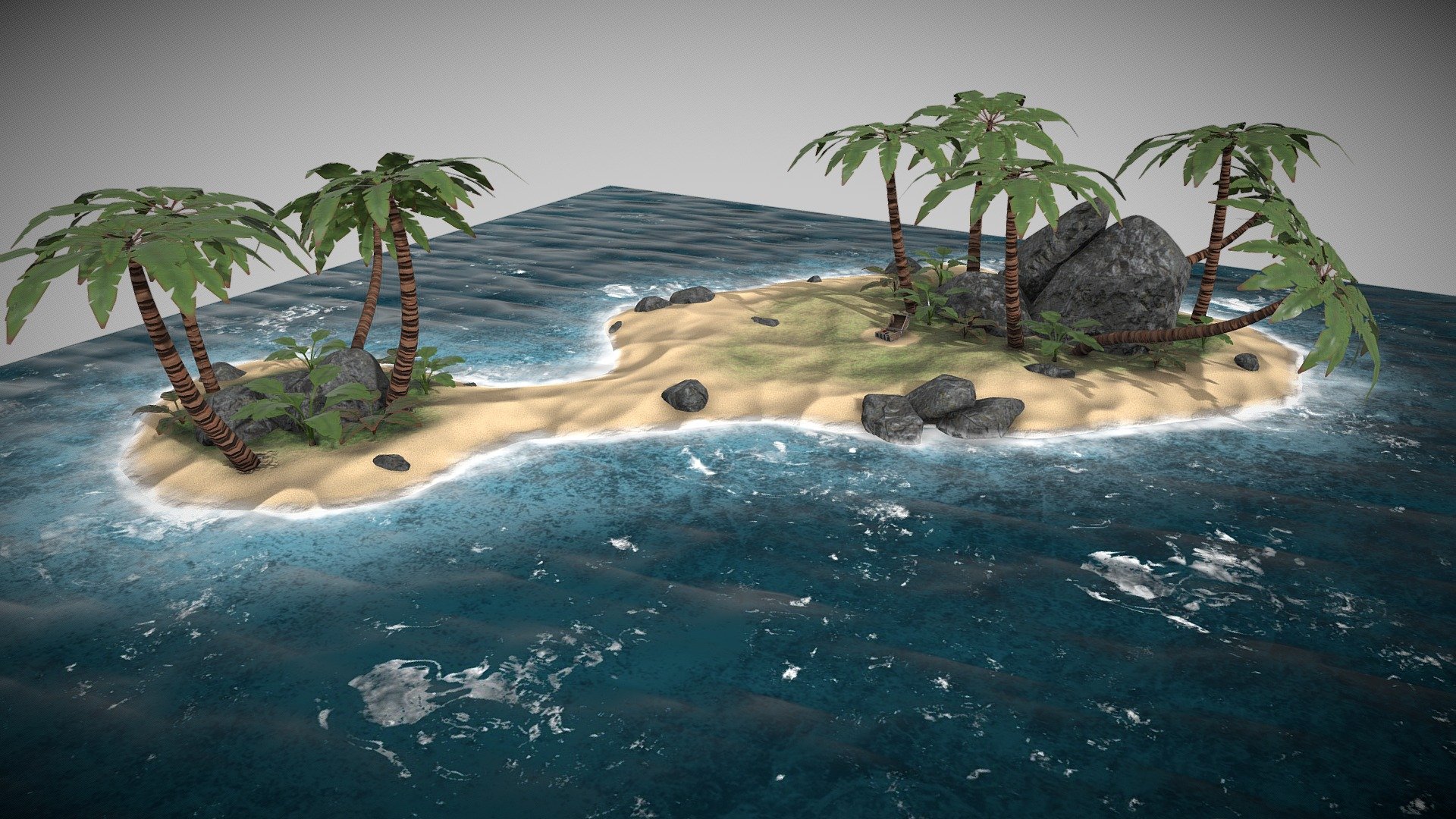 My own design for a Treasure Island in realistic style.
Everything is game-ready and optimized for mobile devices.
Model created in Blender 3D, Textured in Substance Painter.
Triangles: 19,958
