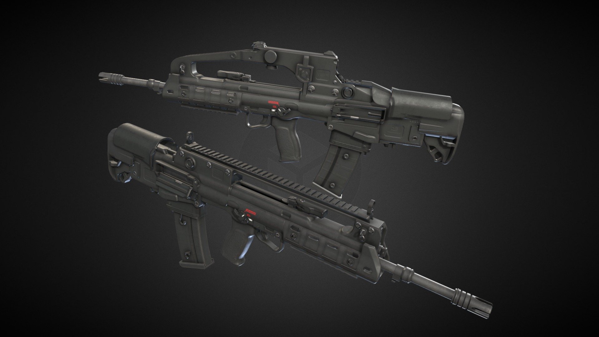 Good old standard of analog video recording on tape cassettes&hellip; wait&hellip; no. Wrong VHS&hellip;

VHS-2 is really weird Bullpup Assault Rifle from Croatia. It have really iconic look similar to FAMAS but its not super popular/used.  

As for model it self, its actually model that I made about 2 years ago, but I had to modify it a bit and create new textures due to previous project that it was part of. Its not super accurate but good enough, also I included two uppers for it&hellip; so its plus.  

Model is rigged, but there is also version with separated parts.

It have 3 main PBR Materials in 4K plus separate for lenses in scope.

Verts: 17.2K

Tris: 33.6K  

Made in Blender.