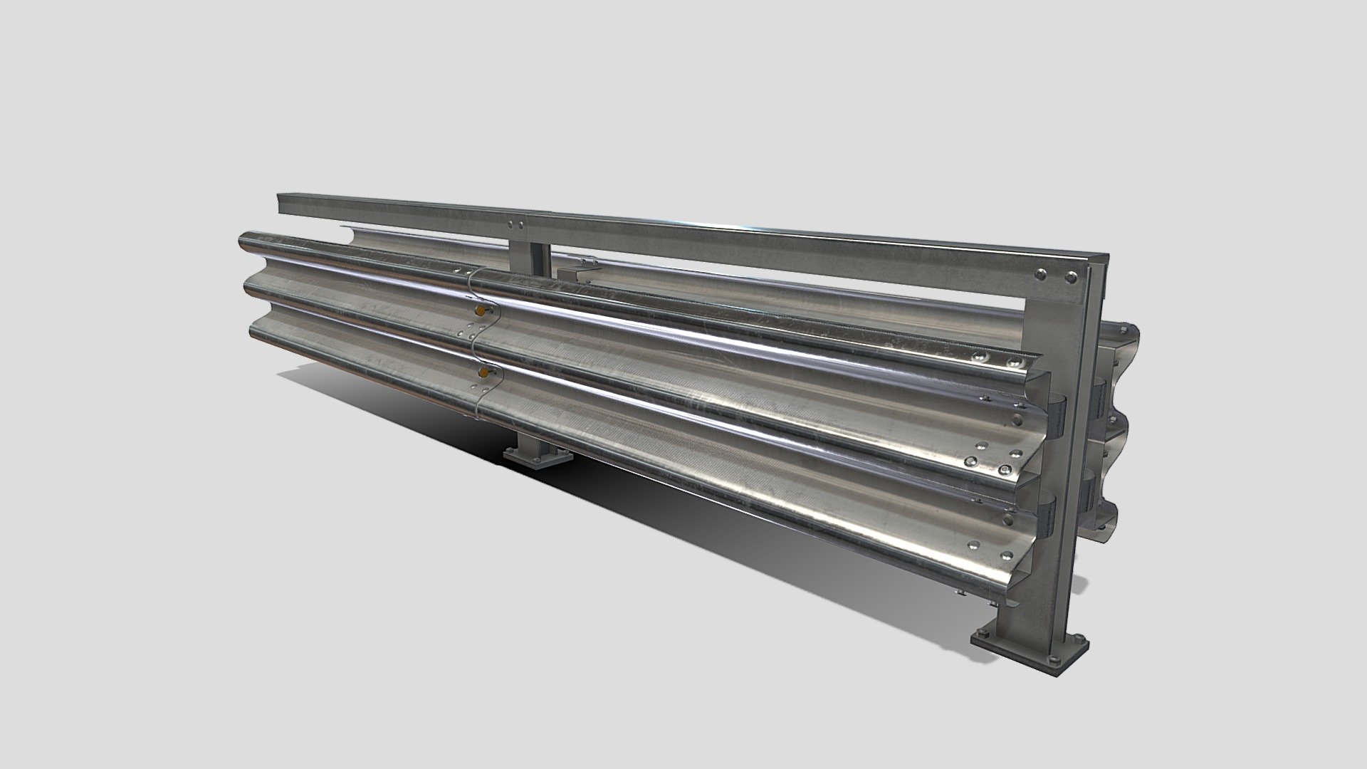 Tileable PBR traffic barrier guardrail 3d model rendered with Cycles in Blender, as per seen on attached images. 
The model is made in a manner that allows it to be arrayed end to end, thus allowing to make the required length of the barrier as needed.

File formats:
-.blend, rendered with cycles, as seen in the images;
-.obj, with materials applied;
-.dae, with materials applied;
-.fbx, with materials applied;
-.stl;

Files come named appropriately and split by file format.

3D Software:
The 3D model was originally created in Blender 3.1 and rendered with Cycles.

Materials and textures:
The models have materials applied in all formats, and are ready to import and render.
Materials are image based using PBR, the model comes with five 4k png image textures.

General:
The models are built mostly out of quads.

For any problems please feel free to contact me.

Don't forget to rate and enjoy!