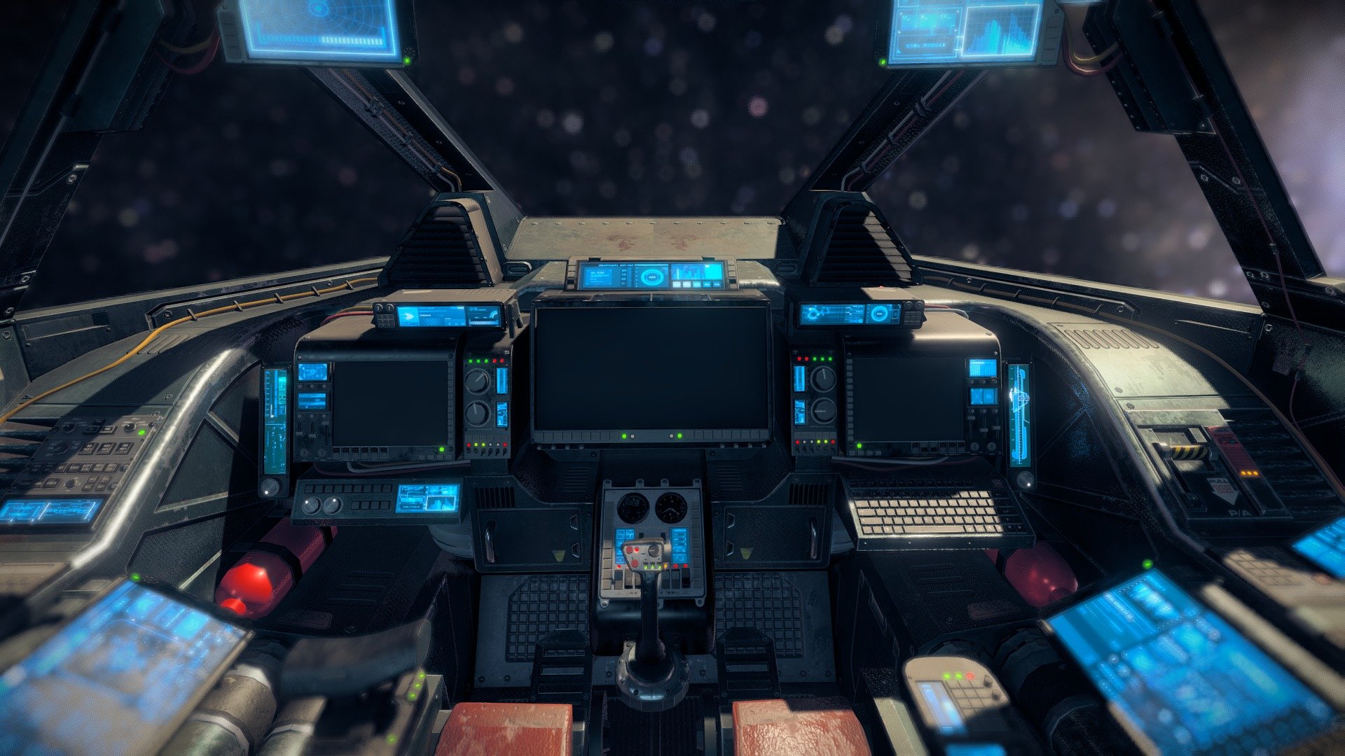 Heavy Fighter Cockpit low-poly 3d model ready for Virtual Reality (VR), Augmented Reality (AR), games and other real-time apps.

AAA Quality, highly detailed sci-fi cockpit, perfect for any space-sim or VR experience. With 4K resolution PBR Textures.

This Package contains: 
1 FBX Containing 4 meshes: Body, Glass, Joystick and Throttle Control, both pivoted correctly for easy animating.

****Textures: 
All textures provided in .psd or .png format. 
This asset contains 2 main materials: Body and Glass 
- The body texures come in 3 variants (Clean, Weathered, Rusty). 
Each variant has it's own Albedo, Metallic, Roughness and Normal Textures. 
AmbientOcclusion and Emission are shared between all variants. 
For each variant, a PSD file is provided for the Albedo texture (Customize metal and leather color) 
The Emissive texture is also a PSD (Customize screen colors)




The glass textures come in 4 variants (Clean, Dirty, Scratched, Dirty&amp;Scratched) 
The AmbientOcclusion texture is shared between all variants.
