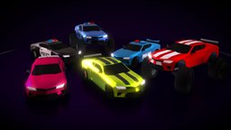 Low Poly: 3D Vehicles - 6 Cars Pack truck, camaro, cars, sports, fast, supercar, sportscar, unity, racing, car, monster, assetsstore