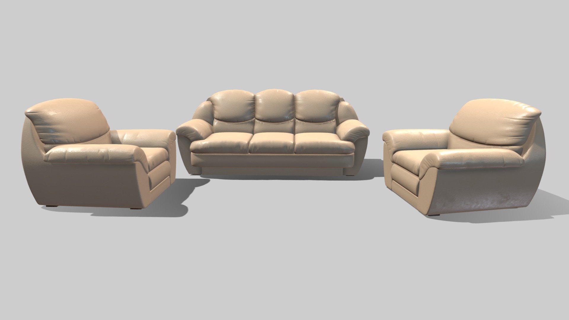 This hi-poly 3D model of sofa and two armchairs. This nice combination of furniture will decorate your interior design and create warm atmospere. It's needed to notice a high quality of these models, that made in modern style.