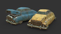 Dieselpunk Car Wreck (100th Submission OWO) automobile, abandoned, sedan, saloon, wreck, hulk, destroyed, asset, vehicle, fallout