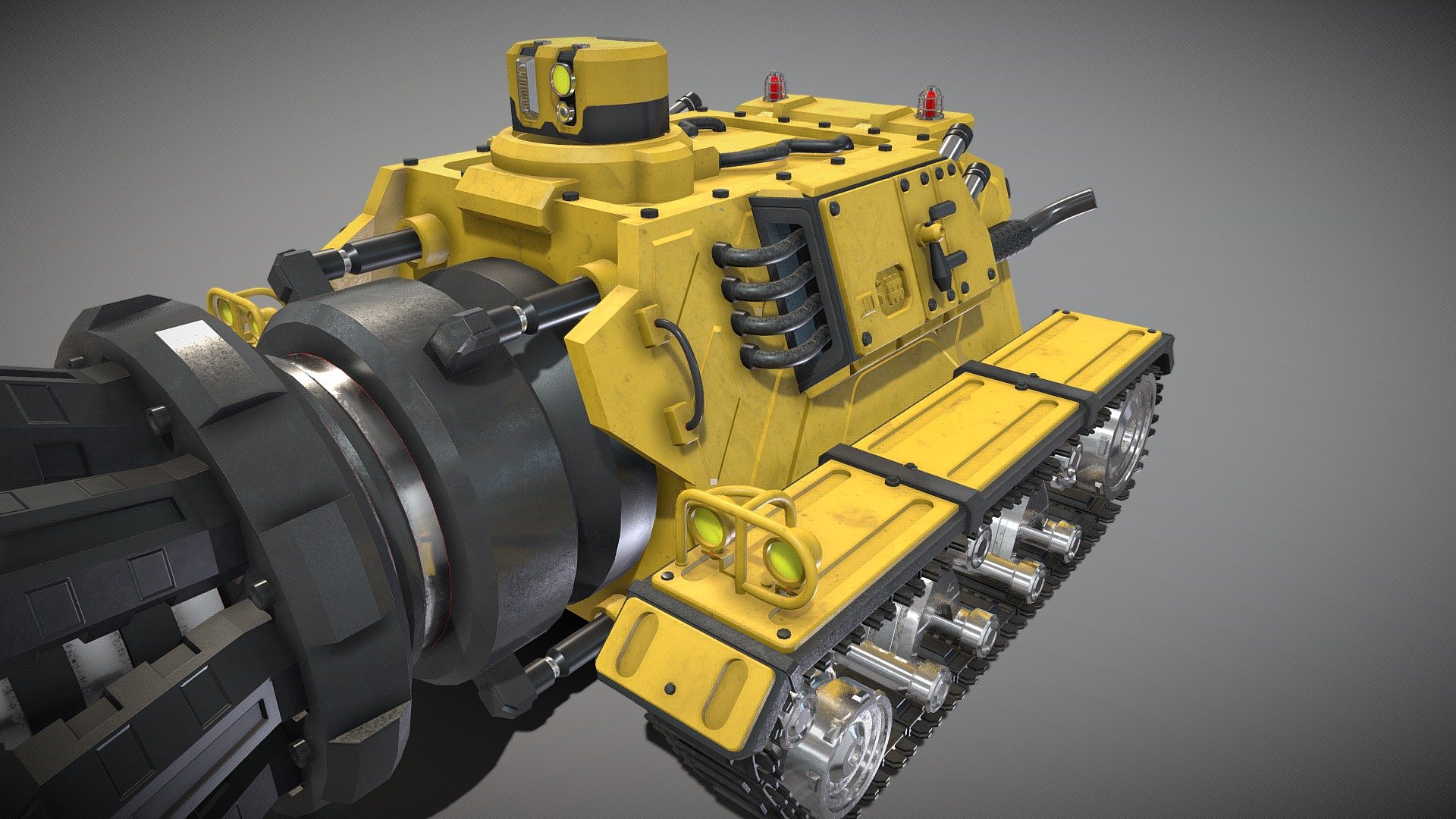 Asset modeled in Blender, baked in Marmoset Toolbag 4, and textured in Quixel Mixer. Made with 4K texture maps (Albedo, AO, Metalness, Roughness, Normal). Model is composed of 432,368 tris. The goal of this model was to practice using marmoset and quixel to make an asset similiar to one existing in a game to test my abilities, i chose to model the drilldozer (doretta) from Deep Rock Galactic. The game has a low-poly aesthetic and i wanted to try to make a more photoreal version and had to make some adjustments to the design to fit the change. In my model exists some minor errors due to my current knowledge of Marmoset and Quixel and i have noted down the issues and plan to learn more about these softwares to avoid these issues in my future models.
