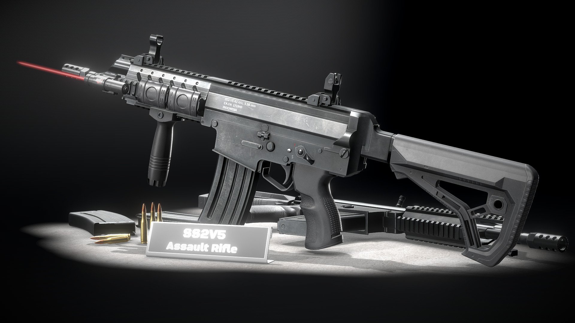 Render : https://www.artstation.com/artwork/r9dQmm

License : CC BY 4.0

you are free to use this model on your project. dont resell, modifying without credit me, and other related to license

Model information :




available format : FBX, obj , and blend

Blend format already rigged

FBX and obj already in separated part for rigging

dimension (6,01cm X 75,3 cm x 23,1cm)*

geometry (9856 verts, 18487 tris)*

texture in png format

texture size: rifle(4096x4096), laser(1024x1024), foregrip (1024x1024), rail cover(1024x1024), iron sight (1024x1024)

Overlapping/mirror: trigger,grip, magazine and some part

*)only rifle

pbr base(metal), cryengine, unreal engine, and unity texture in texture file /folder in my cgtrader account for Complete version

The model may appear more shiny in some render engine, tweak the roughness map for fix it. For best result (like in the image) set roughness to noncolourdata /uncheck Srgb in your render engine or increase the roughness by multiply it by 1,5 to 2