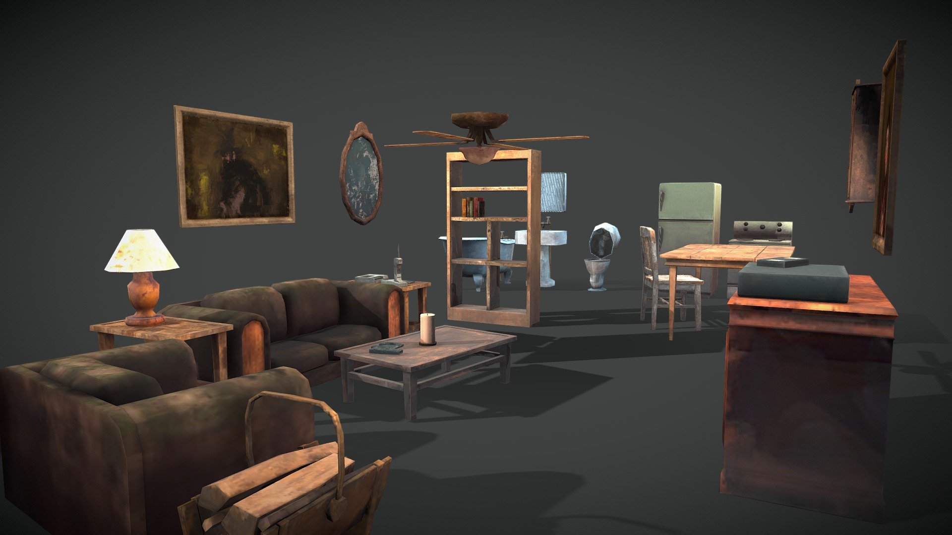 Low poly, PSX and 90s era set of interior home props inspired by 70s and 80s horror movies.