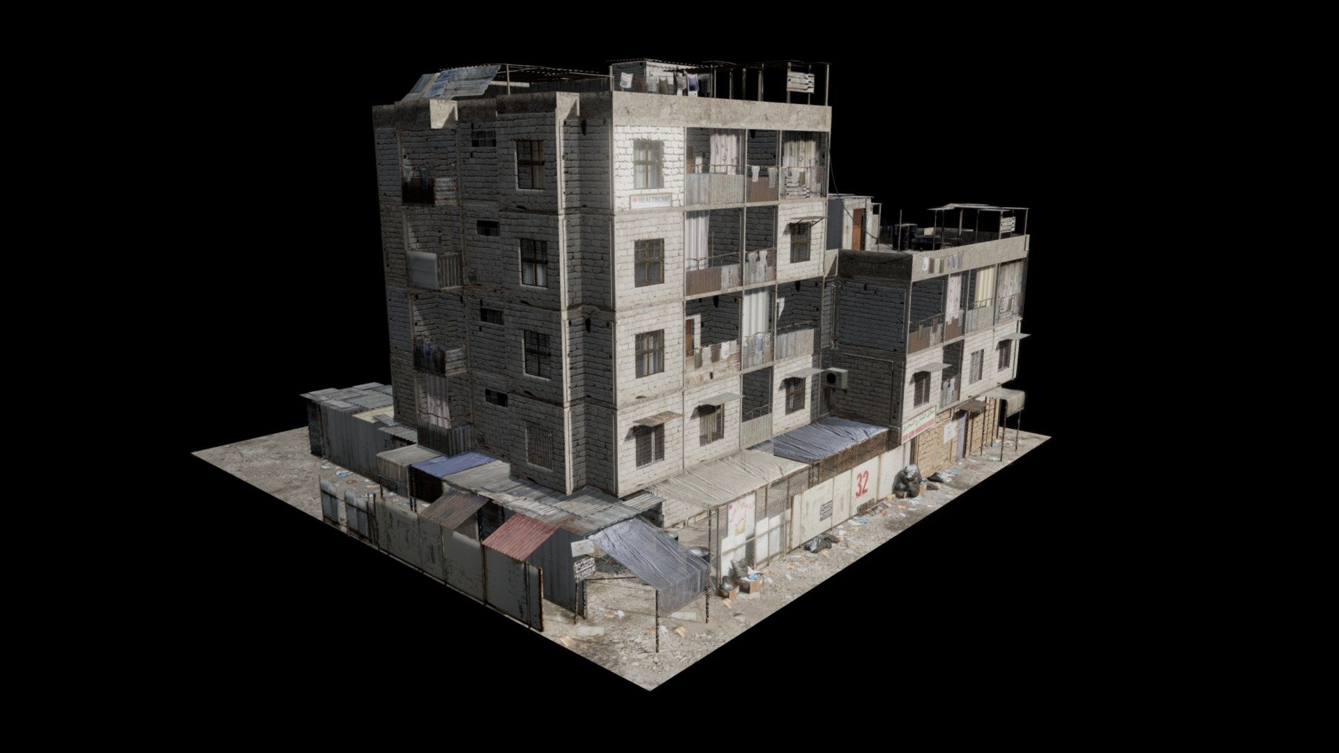 The first model in my Dystopia: Sprawling Slums series. Shabby metal shacks, hazardous housing and cumbersome concrete blocks. Something you might find in the last settlement of a post apocalyptic Earth, a refugee camp in a war torn region or the suburbs of a poverty stricken nation.