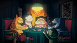 Cats playing poker card, cats, play, holiday, traditional, kitten, vietnam, cel-shading, poker, substancepainter, stylized, lunarnewyear
