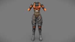Female Sci-fi Cyberpunk Full Bodysuit body, suit, orange, full, warrior, apocalyptic, girls, cyber, cyberpunk, with, boots, combat, backpack, womens, dystopian, bodysuit, pbr, low, poly, sci-fi, female, fantasy