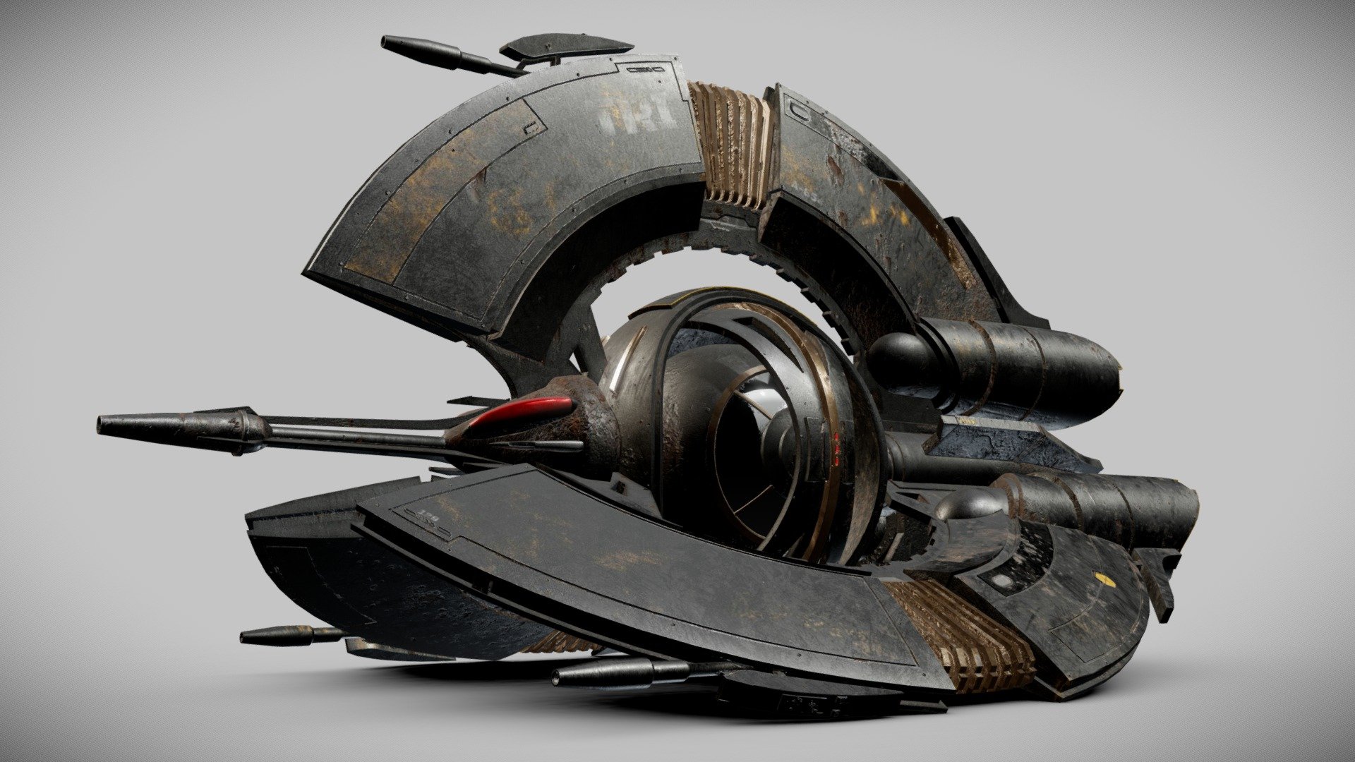 Based on the Droid Tri Fighter spacecraft from Starwars.
I modeled it in Maya and textured in Substance Painter.