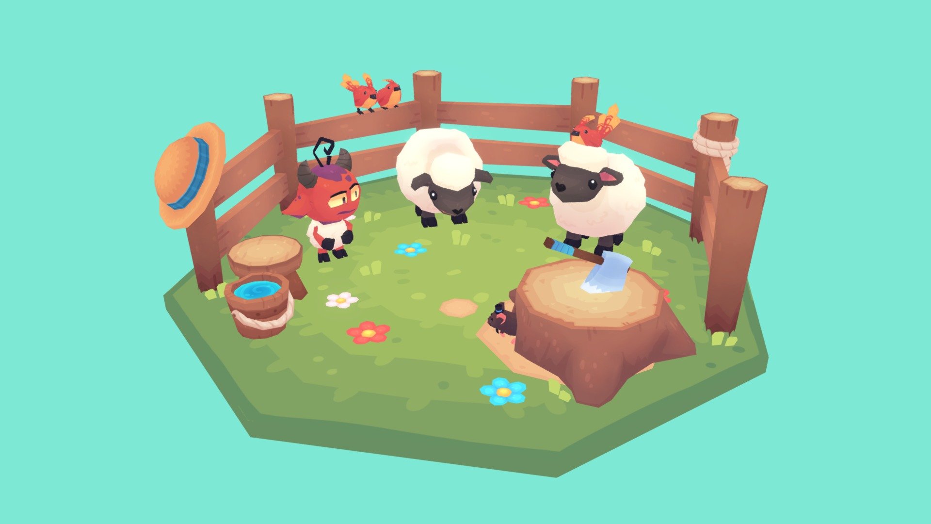 Just a little scene with some sheep, birds and a mouse! Nothing out of the ordinary here