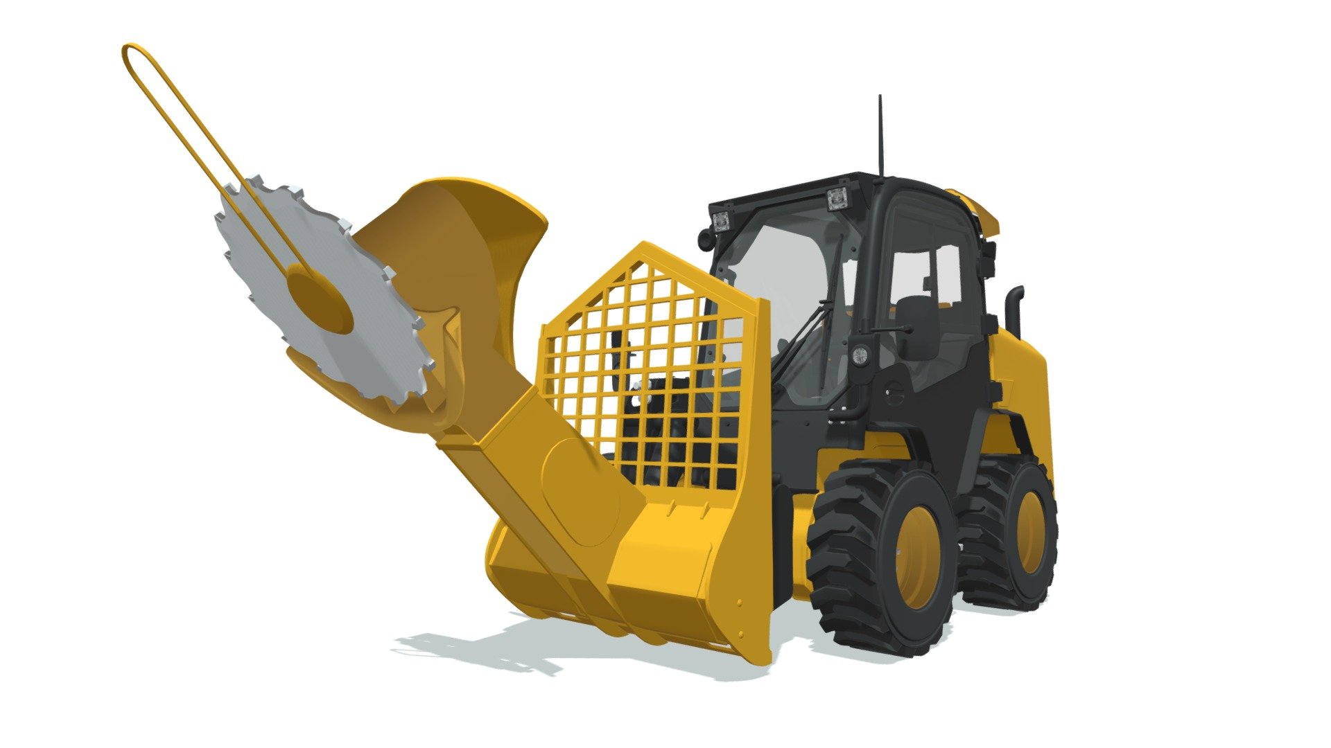 High quality 3d model of skid steer loader with tree cutter bucket.
Model comes with semi interior details.
