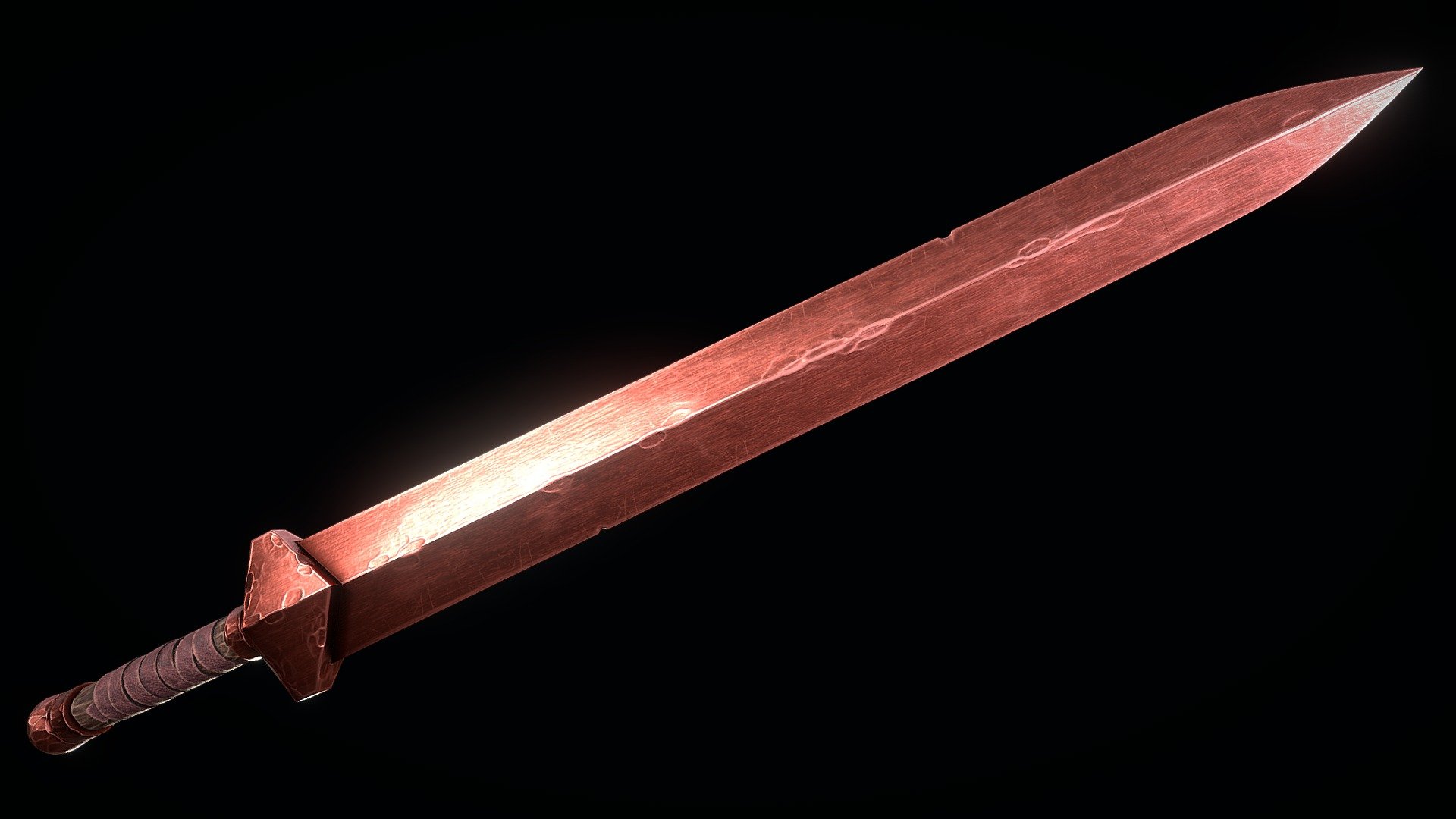 Low-poly 3D model of a Short Copper Sword, sword from Terraria. This model doesn’t contain any n-gons and has optimal topology, includes one set of 2K textures.
