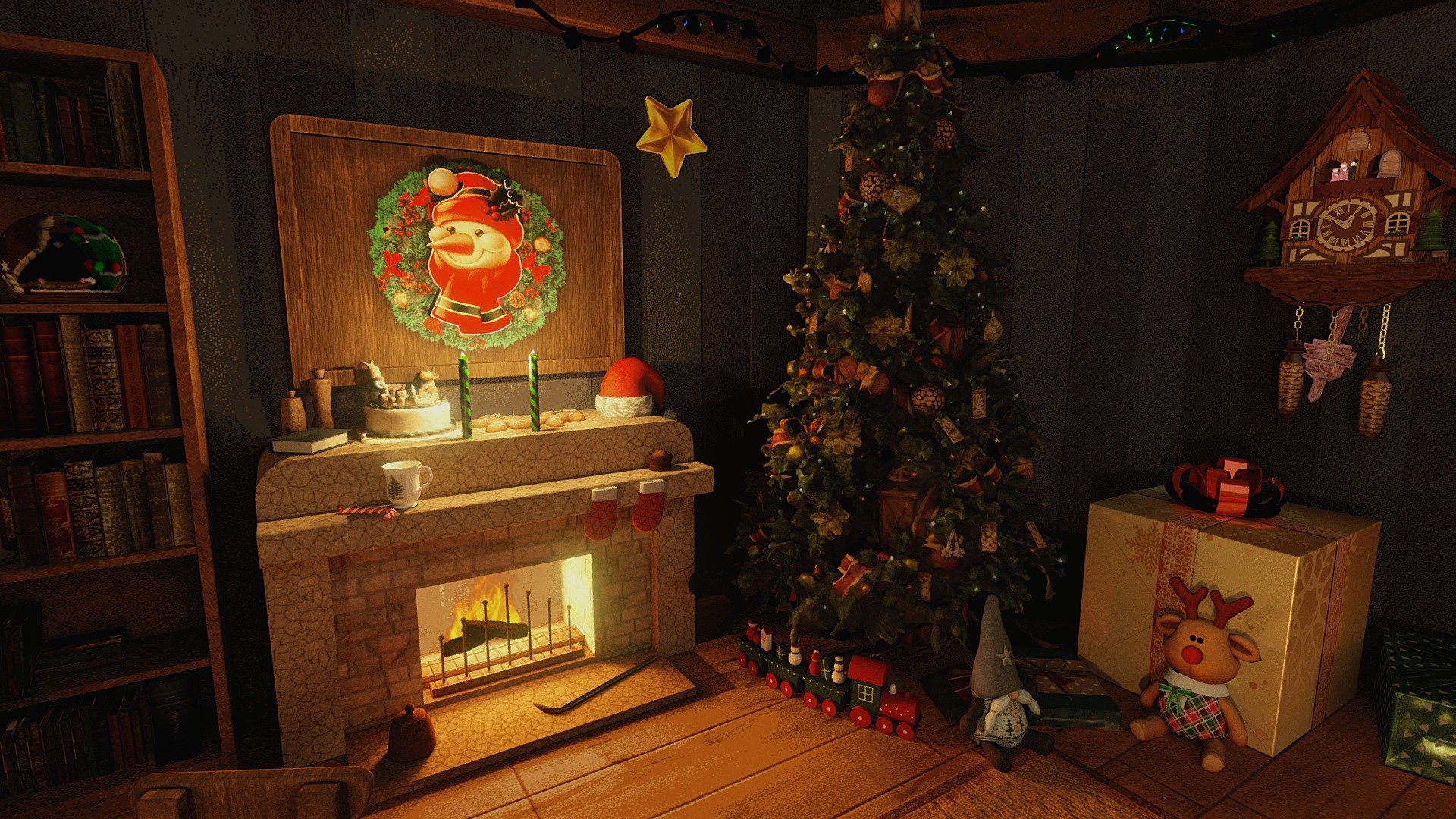 Merry Christmas!!
This is Annual Christmas themed vr scene, completed with blender.

I released it to the vr preview software: https://moonvrhome.com/
Welcome to download it to be your own vr environment.

Thanks again to the asset author:
Elin,Vince,tasha.kosaykina,lionarts3d,cglib.team,Lordies,Glowbox 3D,David Montaña,NestaEric,marcolinadesign,ARCTIC  WOLVES™,Austin Beaulier,kibblesticks,Incg5764,vicente betoret ferrero,cranberrymk,Nicholas DaRocha,Horton,3d-Pauer,ScreamingHomie,celestial fox,myndman,Sasha.Vladyka,Loïc,Lorenzo Drago,Reverse Imagineering,n-malmberg,Aditya Graphical,BriannaRhine,Tomations,adadadad5252341,jimbogies,Benji Labs,spicybamer,isnainul,¡Jacques,npbehunin.