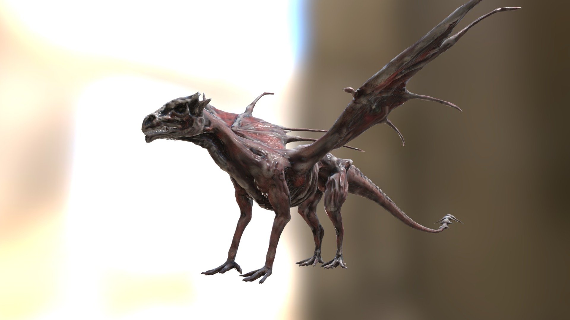 Detailed animated model of an undead dragon.

Contains the dragon model, rigged with 160 bones and 3 realistic animations, roar, walk and flight.