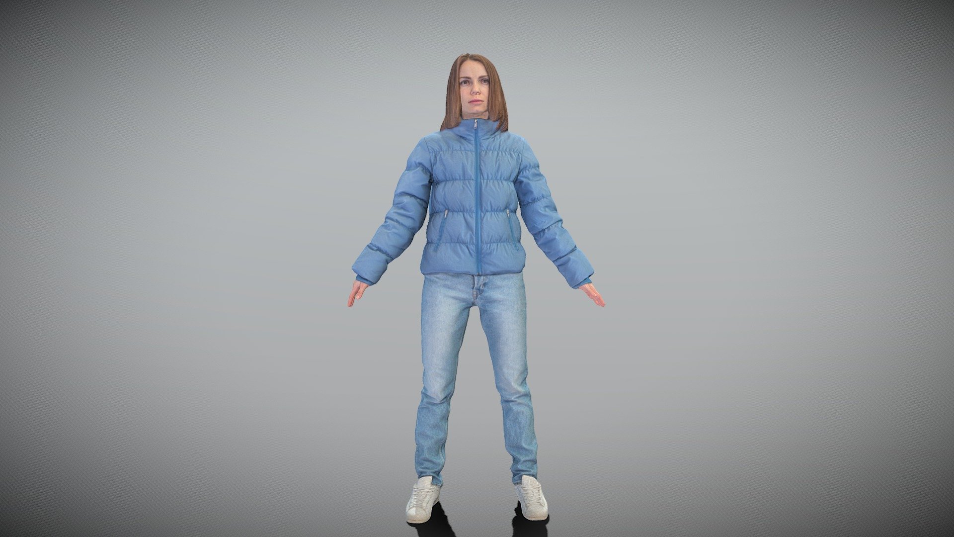 This is a true human size detailed model of a beautiful young woman of Caucasian appearance dressed in casual clothes. The model is captured in the A-pose with mesh ready for rigging and animation in all most usable 3d software.

Technical specifications:




digital double scan model

low-poly model

high-poly model (.ztl tool with 6 subdivisions) clean and retopologized automatically via ZRemesher

fully quad topology

sufficiently clean

edge Loops based

ready for subdivision

8K texture color map

non-overlapping UV map

ready for animation

PBR textures 8K resolution: Normal, Displacement, Albedo maps

Download package includes a Cinema 4D project file with Redshift shader, OBJ, FBX, STL files, which are applicable for 3ds Max, Maya, Unreal Engine, Unity, Blender, etc. All the textures you will find in the “Tex” folder, included into the main archive.

3D EVERYTHING

Stand with Ukraine!