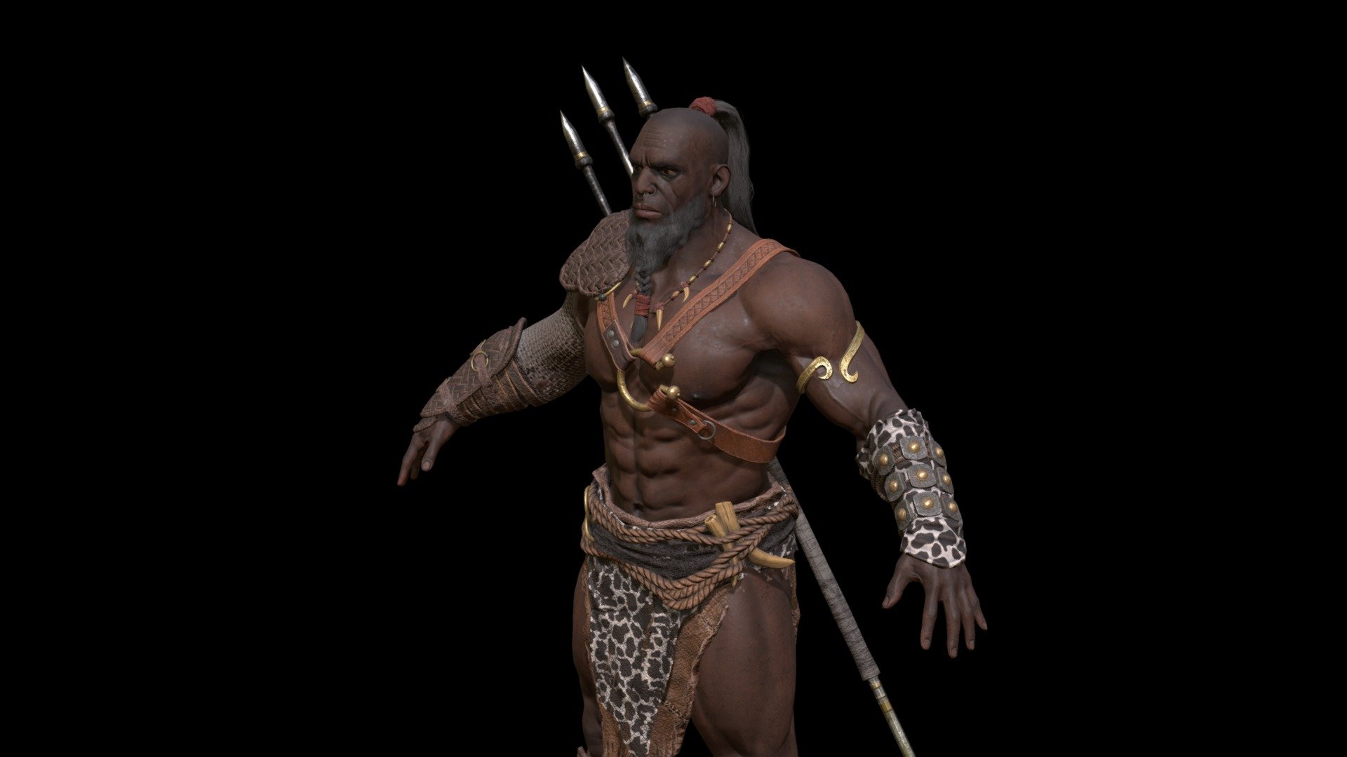 Low-poly model of the character Barbarian Male  Starter Pack
Suitable for games of different genre: RPG, strategy, first-person shooter, etc.
In the archive, the basic mesh (fbx and maya)

Textures pack map 4096x4096 
three skins 
9 materials
31 textures
Extra joins
Eye_joint_l1
Eye_joint_r1
Jaw_joint
Toga_back_joint7
Rope_joint1-14
FrontToga_Joint1-7
Toga_back_joint1-7

Attention
The model is loaded and works in unreal engin 5 , But the skeleton has a structure from unreal engin 4 , be careful and consider this point

(full items)
faces 77381
verts 93718
tris 153808