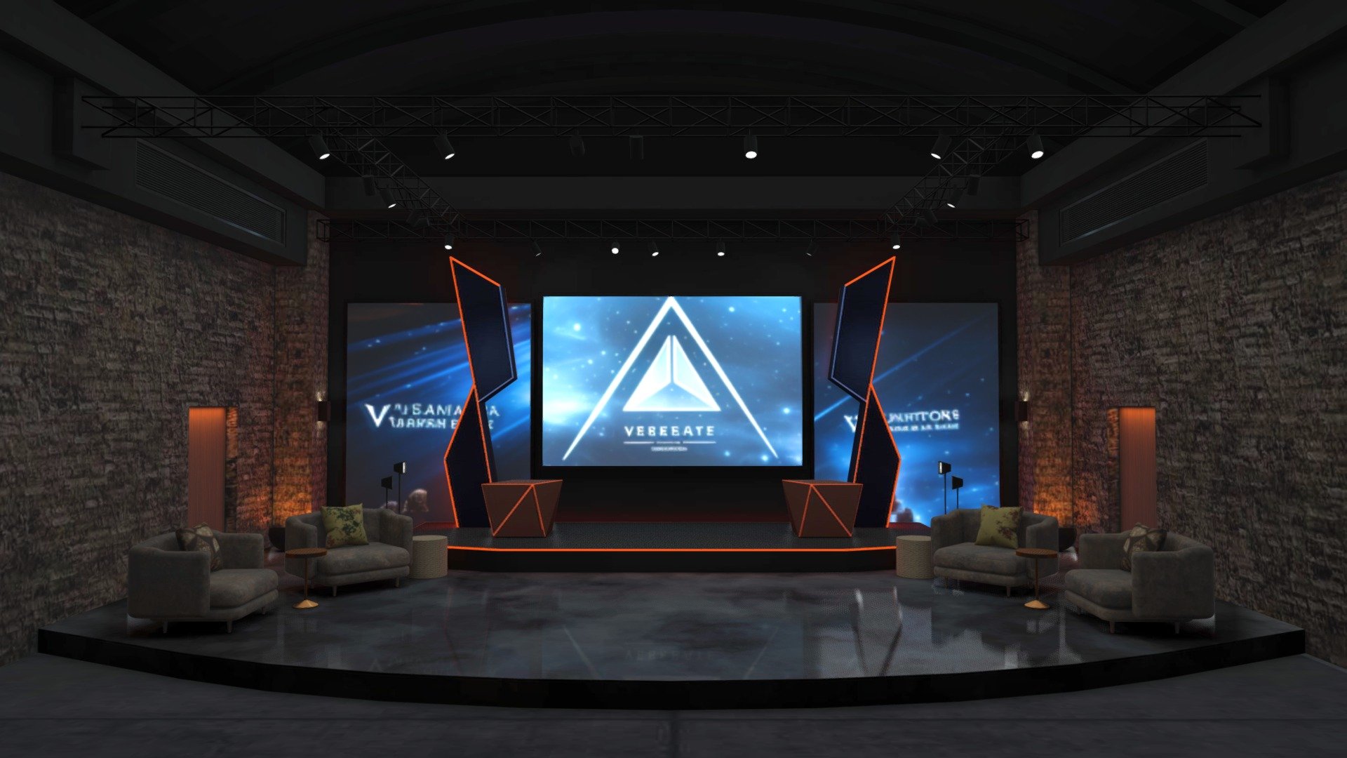 This is a small theater space with a mini stage and screen. 
It's also like a private weekend club, where people can hold small social activities or casual chat here.




Scaled in real world dimensions

Textures already baked

🔥Note: High quality baking pics supported ( You need to download the additional files which named “High quality baking pics” ）