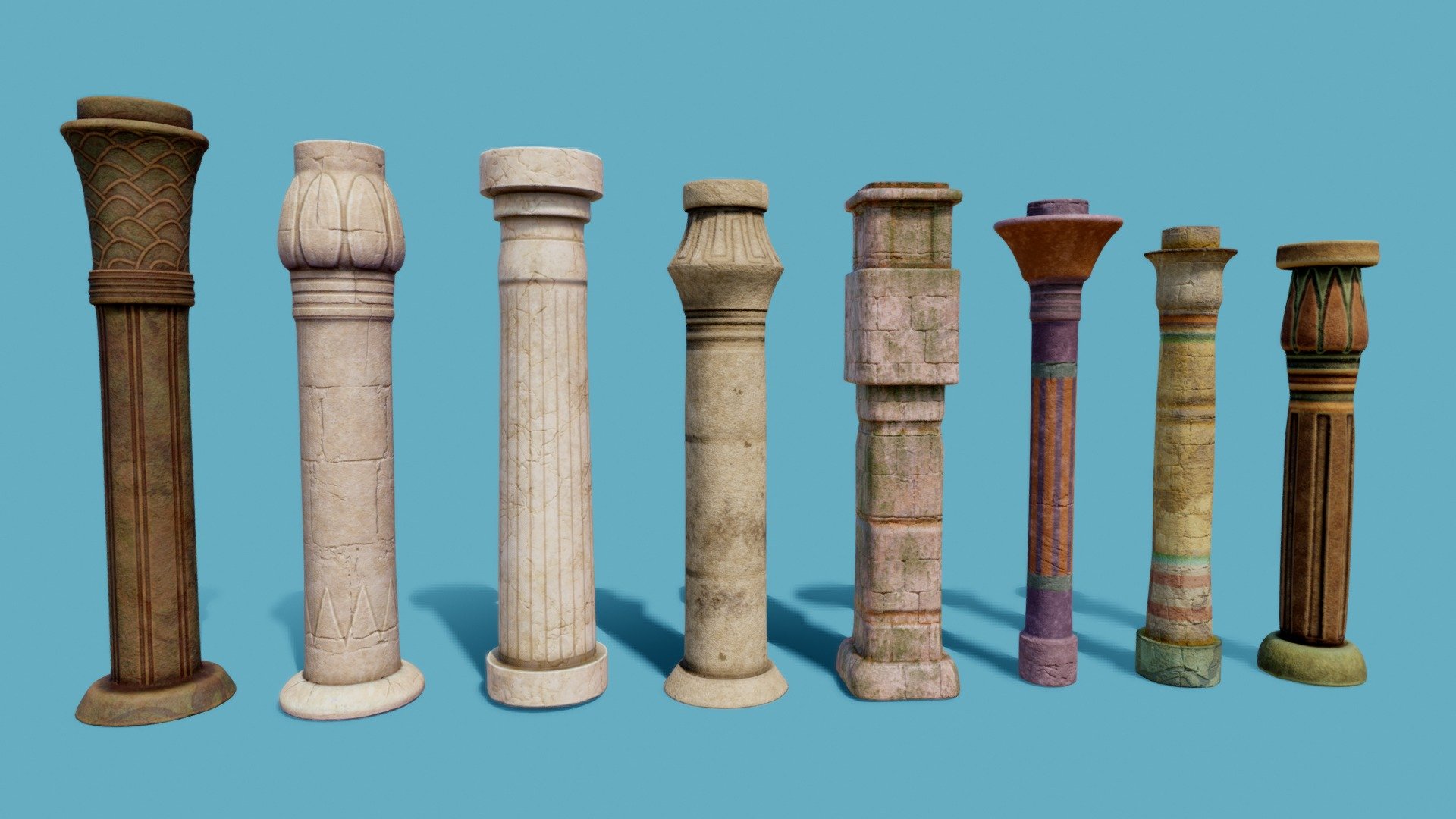 Egyptian Columns
8 Columns with game engine.
fbx, c4d, obj, zbrush and materials

Modeling based on authentic columns
Purchase! Coming  soon