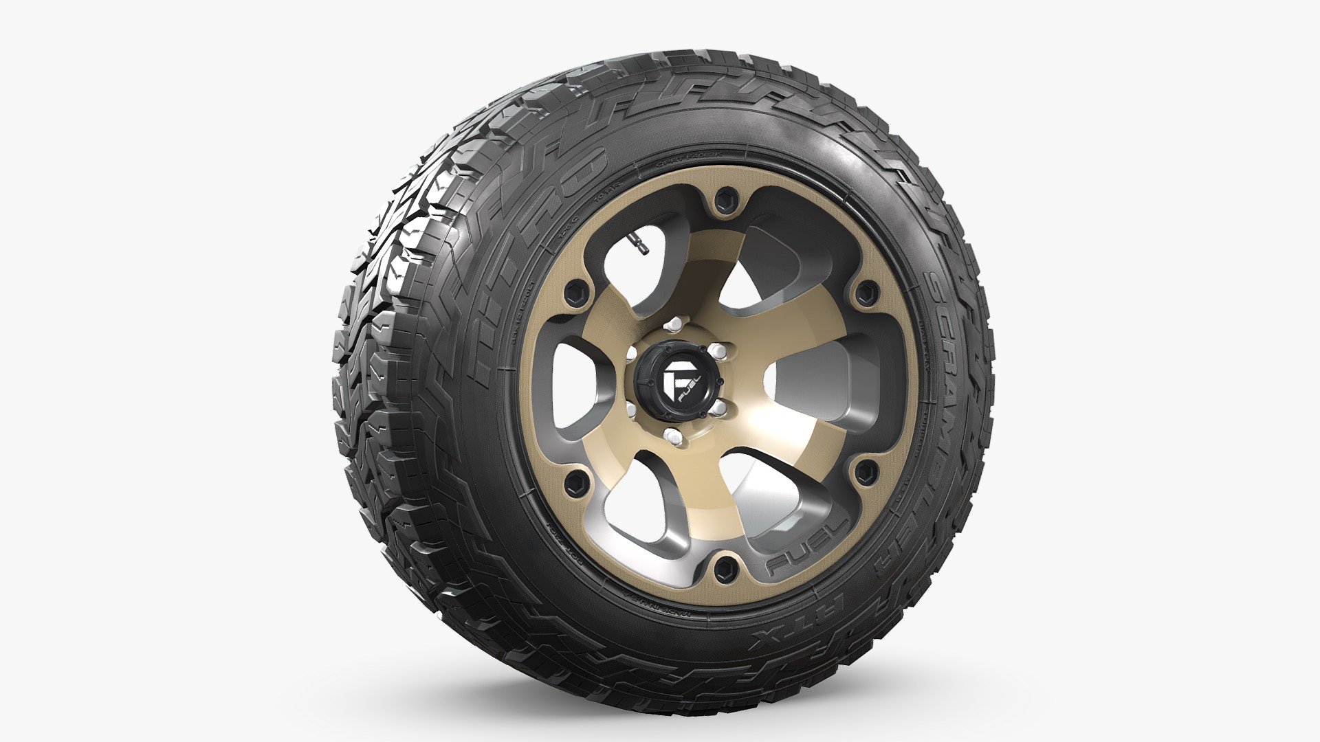 The Sketchfab marketplace has moved to FAB.com, go to NN 3D store page to get acces to all the models from this catajog.

3D model of an off road wheel and tire combo.

The model is fully textured and was created with 3DS Max 2016 using the open subdivision modifier which has been left in the stack. There is also a Blender version.

The model has 33.000 polygons with subdivision level at 0 and 132.000 at level 1.

Scale/transform is set to 100%, units are set to centimeters, texture paths are stripped and and it is made to real world scale.

FBX, OBJ and 3DS files have been included in separated HI and LO subdivision versions.

Renderer: V Ray and Cycles.

All materials and textures are included and mapped in all files, settings might have to be adjusted depending on the software you are using.

JPG textures have 2048 x 2048 resolution.