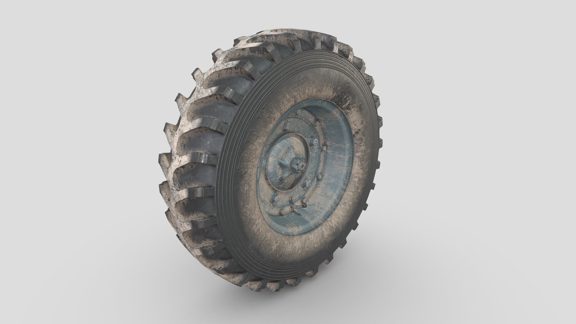 3d model-Rear wheel of a floating car Volkswagen Typ 128 (Schwimmwagen) / Tyre Deka Military. Color Grey. Little dirty.