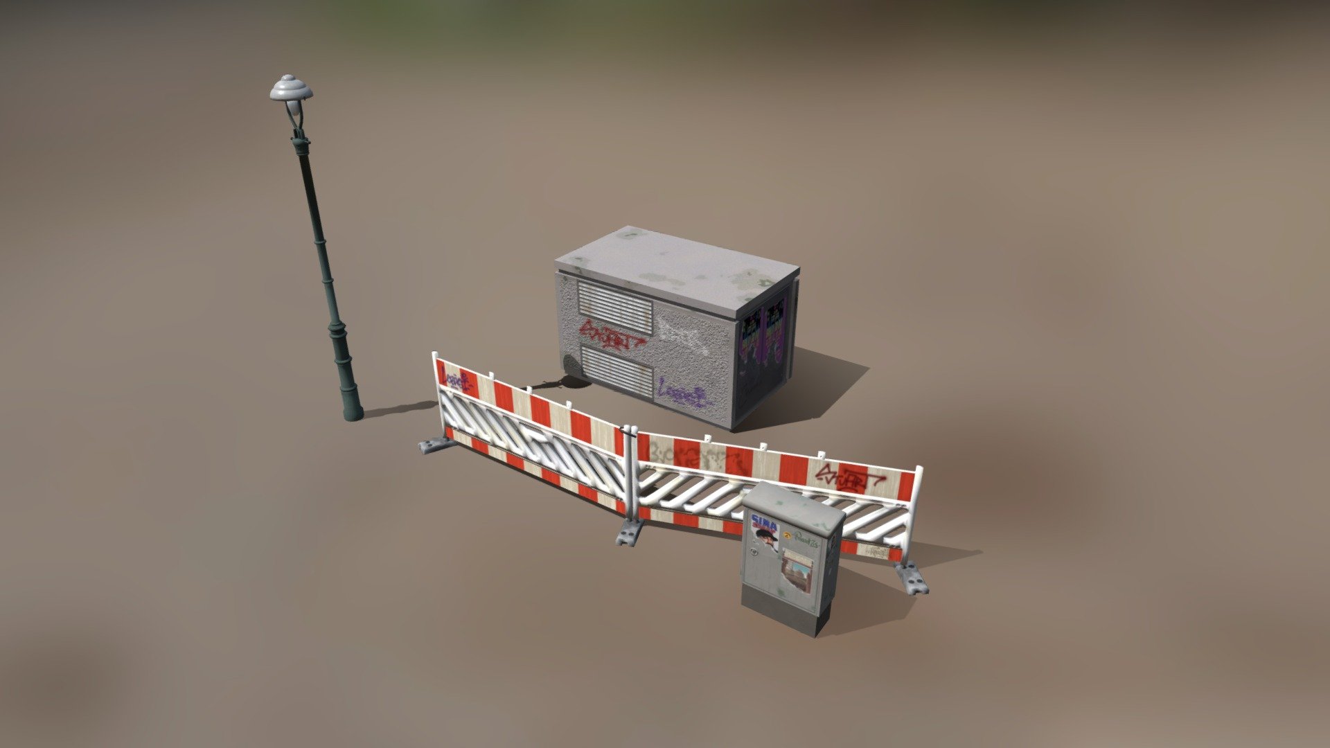 Models for Lowpoly Berlin street in night

Street props pack based on the city of Berlins look.
Some of the posters and stickers are made with AI. The rest of the textures are painted in Photoshop and the models are made with Blender. 




Lightpole

Electrical cabinet

Electrical box

Construction fence + foot

Let me know if there is any issues.

See also Lowpoly Berlin street props pack 2

Feel free to use it!