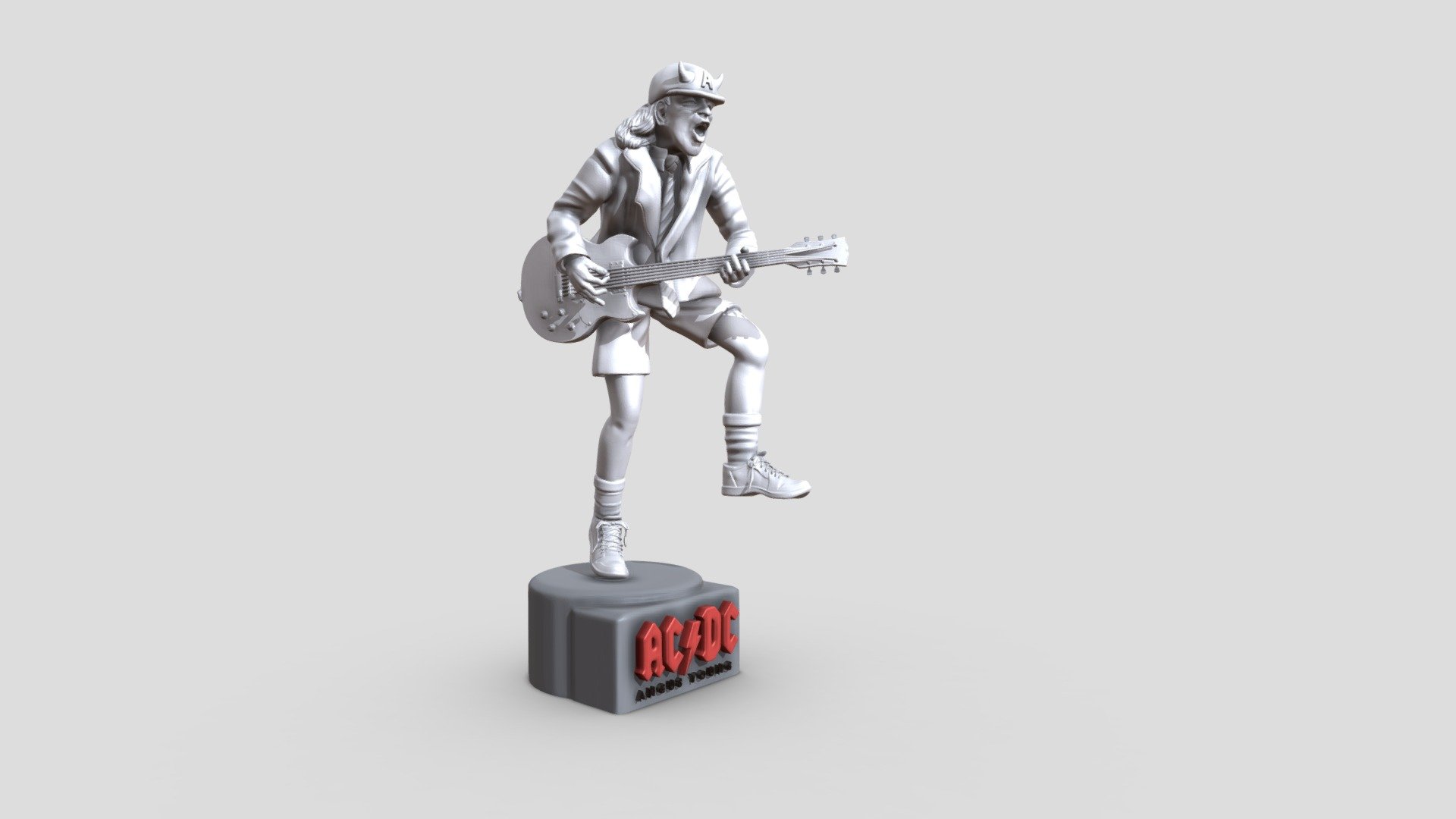 

link image part all model https://cdna.artstation.com/p/assets/images/images/032/770/812/large/ronnie-yonk-1.jpg?1607428030 


Angus McKinnon Young (born 31 March 1955) is an Australian musician, best known as the co-founder, lead guitarist, and songwriter of the Australian hard rock band AC/DC. He is known for his energetic performances, schoolboy-uniform stage outfits and his own version of Chuck Berry's duckwalk. Young was ranked 24th in Rolling Stone magazine's 




you are free to scale it. Zip file contains obj and stl



