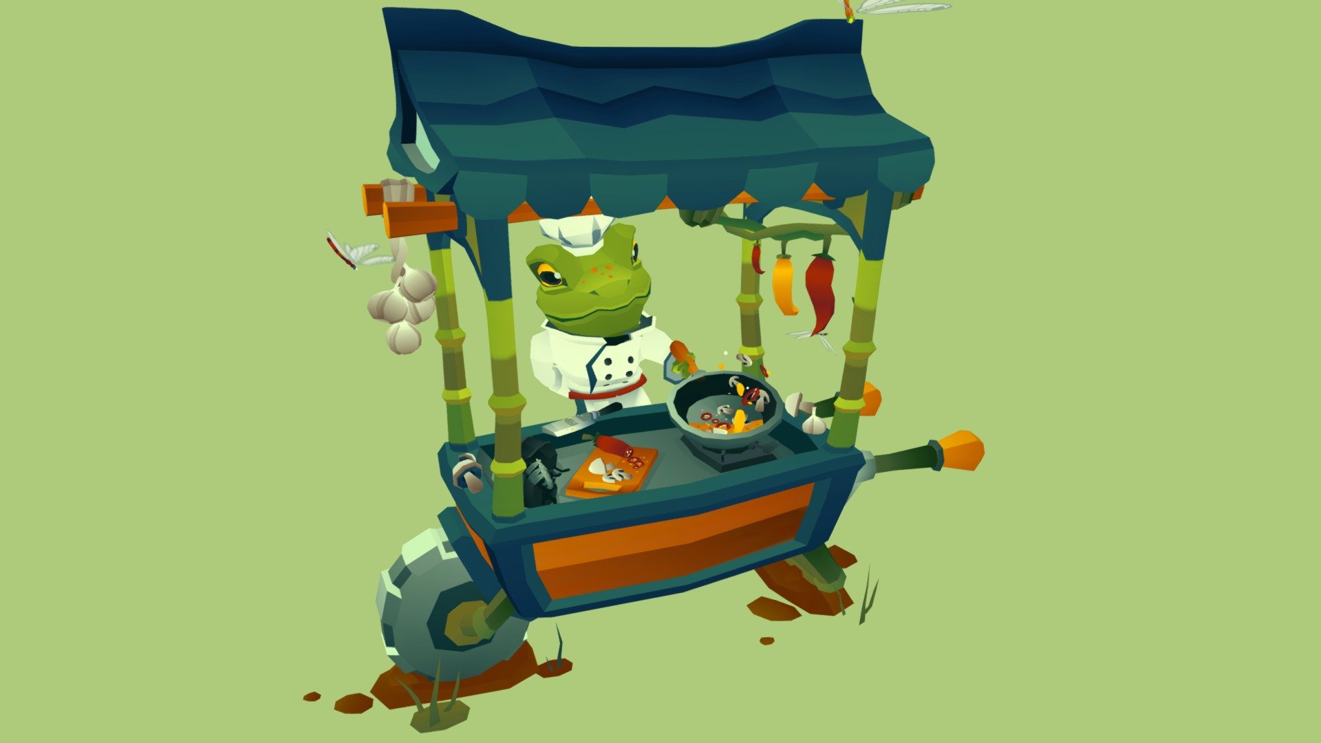 My entry (and first ever Sketchfab post!) for the Street Food Vendor Challenge - the Frog Chef!

Frog Chef has an excellent mobile setup and loves cooking on the go - swamp, ponds and even small lakes! There's no place too boggy that won't be serviced with a delcious and tasty meal. 

Bon appétit!


streetfoodchallenge
