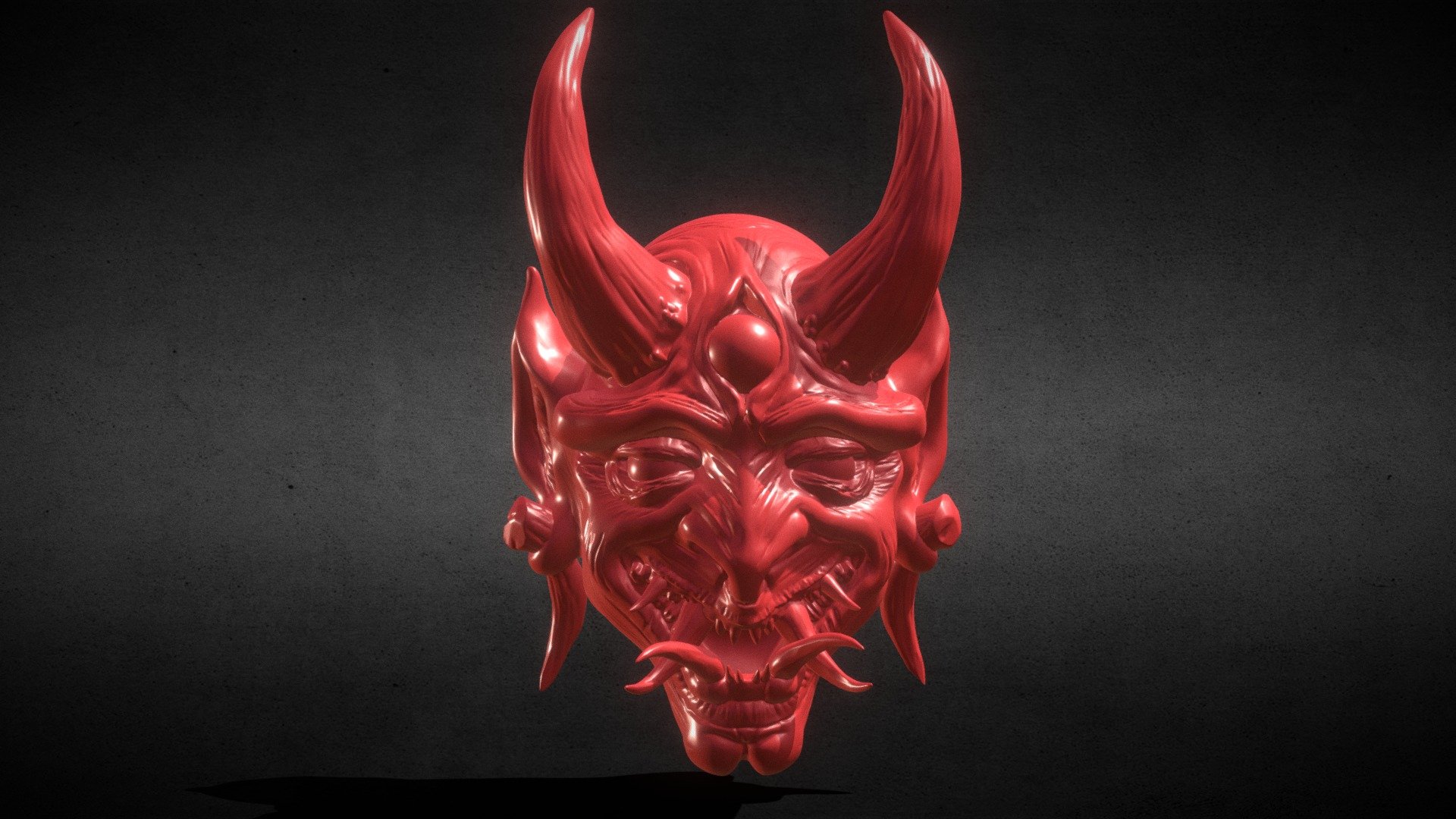 A Mask inspired by the legendary Oni a Japanese Troll or demon in this version I set up as mask for wearing or decorating the size is 12 cm and I include the OBJ, STL and ZBrush files If you need 3D Game Assets or STL files I can do commission works.