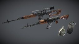 Weapon Pack svd, rifle, assault, flash, kalashnikov, fire, ak-47, sniper, smoke, ak74, kalash, weapon, low-poly, weapons, pbr, lowpoly, gameasset, ak47, gameready, firegrenade