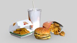 Burger set burger, food, court, photorealistic, point, chicken, cola, fast, potatoes, hamburger, kitchen, fries, homemade, tasty, fried, mcdonalds, nuggets, cheeseburger, pbr, bighit