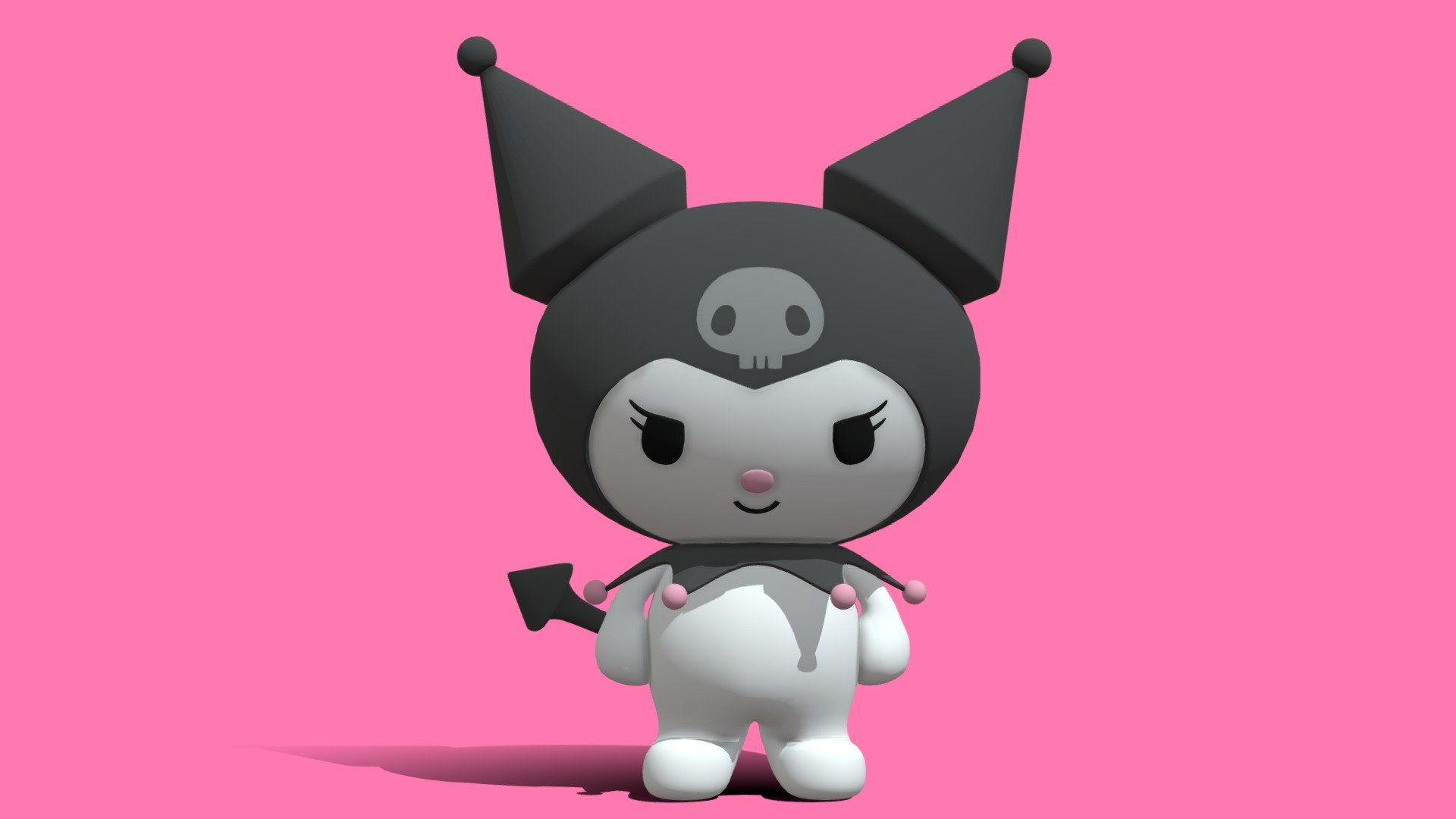 BUY HERE: https://www.fab.com/listings/d2774bea-1ee1-4ade-9b11-3c5c9befca7c

A simple and cute 3D model of popular Sanrio character Kuromi. She has a best friend and rival with fellow Sanrio Character My Melody.

File Formats





FBX 




glTF




OBJ




STL




Native 3.5 Blender File



STL is recomended for 3D printing

Not Rigged

Polygons:
29,860

Vertices:
15,057