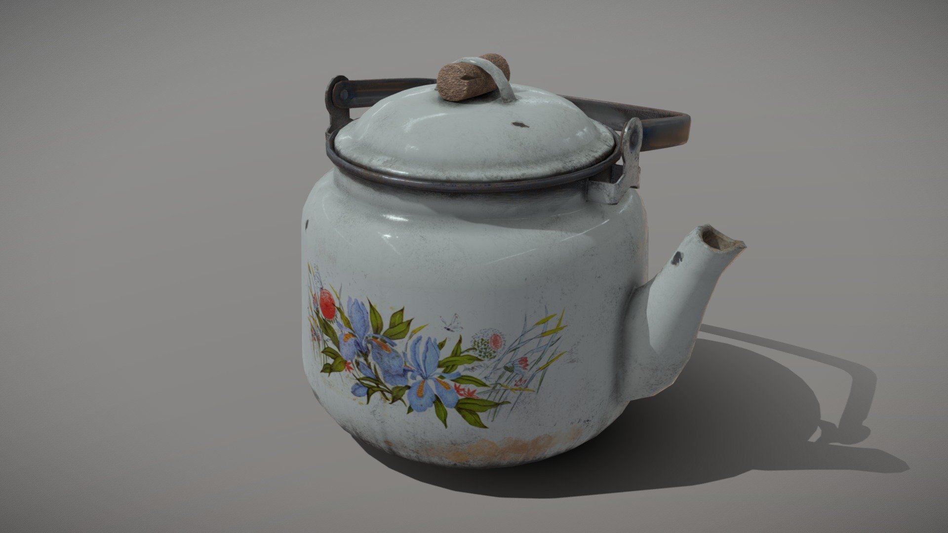 White metal teapot with flowers from Russia (USSR)