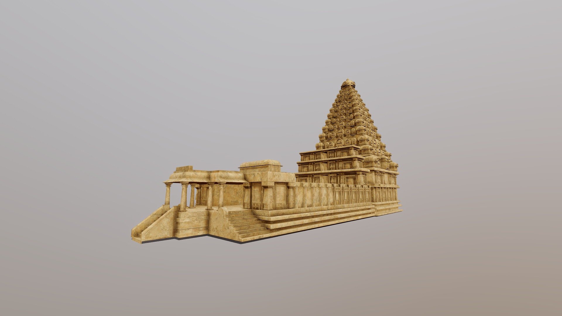 Here are some renders of the model that I've made in Maya. Tanjore temple, Tanjore Big Temple, Brihadishvara temple, also called Rajarajeswaram or Peruvudaiyār Kōvil, is a Hindu temple dedicated to Shiva located in South bank of Kaveri river in Thanjavur, Tamil Nadu, India. It is one of the largest South Indian temples and an exemplary example of a fully realized Tamil architecture.