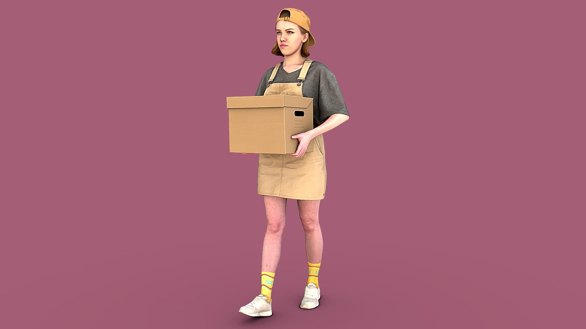 Follow us on Instagram 💛

✉️ A young petite blonde carries a small box of things in her hands. She is wearing denim overalls, colored socks, sneakers and a yellow cap.

🦾 This model will be an excellent mid-range participant. It does not need to be very close and try to see the details, it reveals and demonstrates its texture as much as possible in case of a certain distance from the foreground.

⚙️ Photorealistic Casual Character 3d model ready for Virtual Reality (VR), Augmented Reality (AR), games and other real-time apps. Suitable for the architectural visualization and another graphical projects. 50 000 polygons per model.

XHJS77
