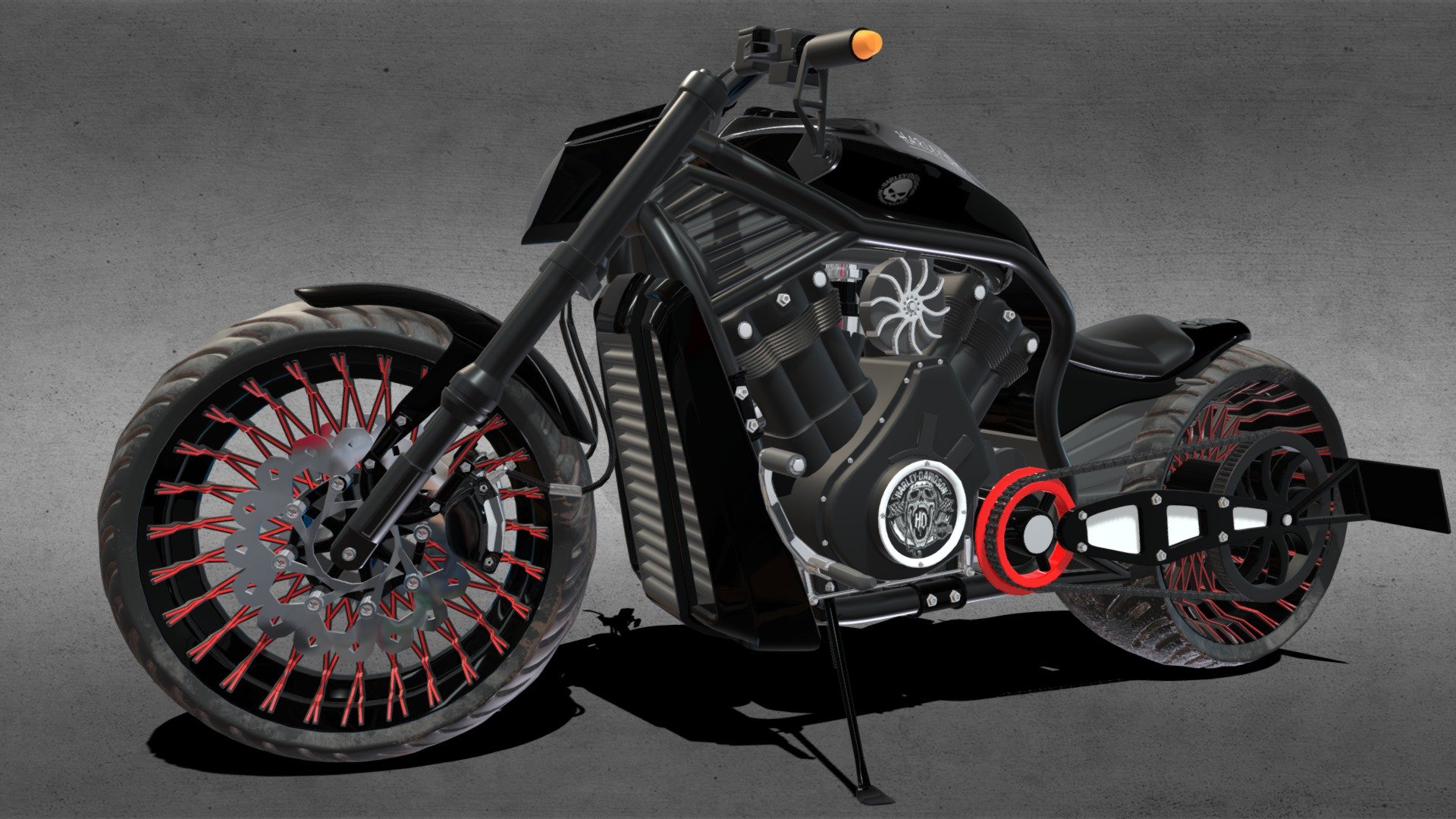 Hello everyone,
Here is Harley Davidson V Rod Custom Bike.
Software Used:- Autodesk Maya 3D, Adobe Substance Painter And Adobe Photoshop.
