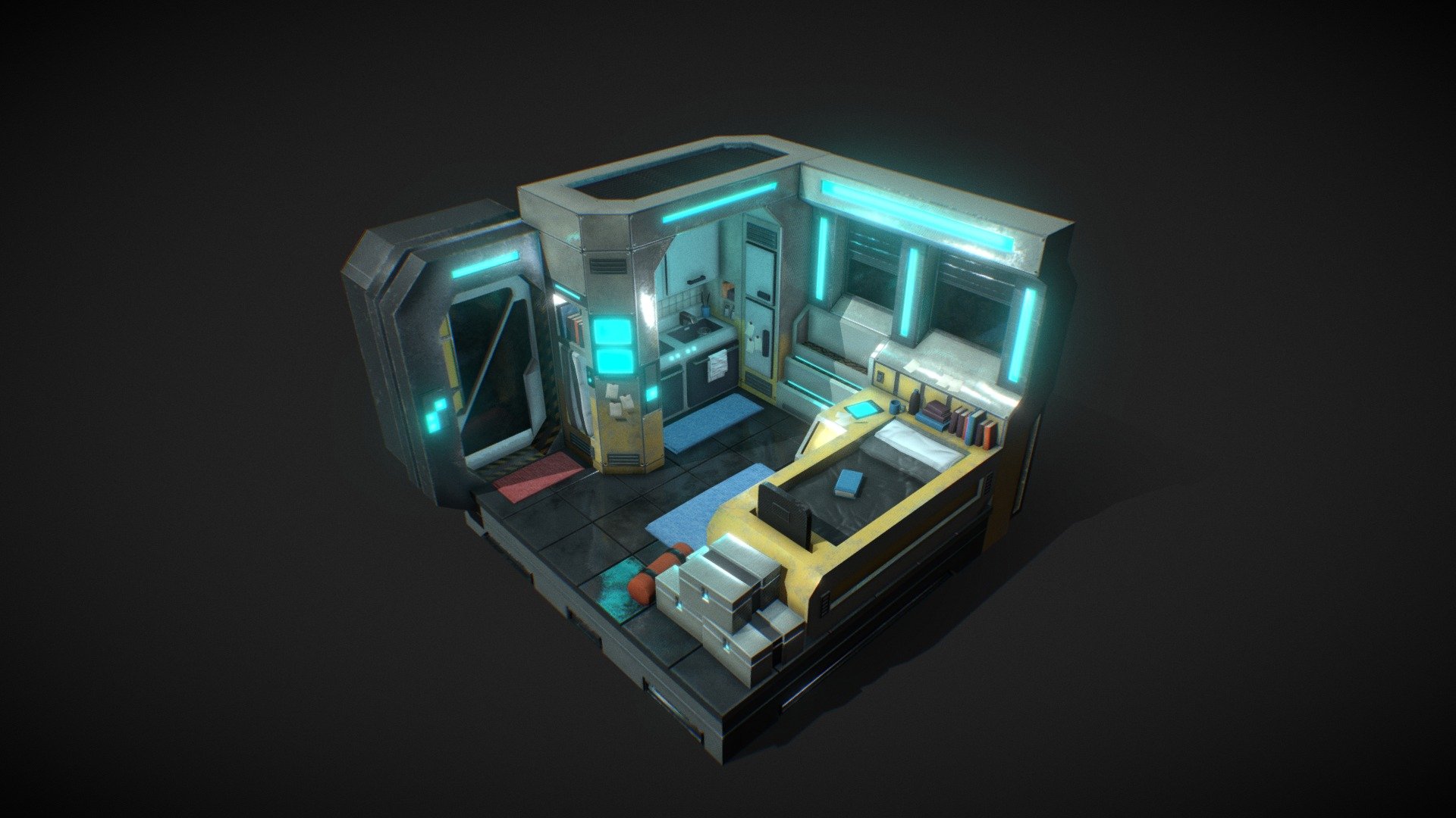 This is the 3d assignment I did for school. I used 2 texture atlases and painted material channels manually.

Based on concept work by Jessie Riggle
https://www.artstation.com/artwork/rR2Qle