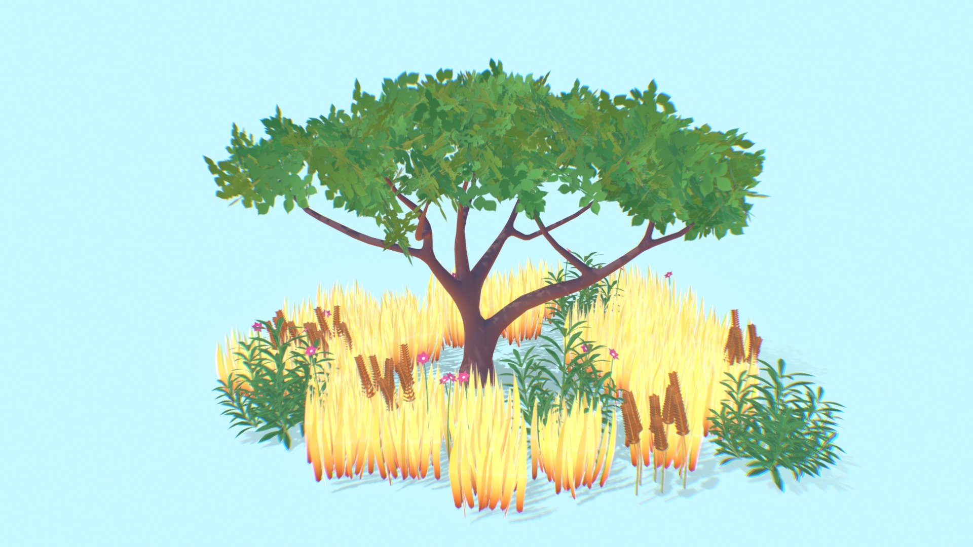 This is a kit of plants I made for a scene I'm working on. It is low poly, hand painted&hellip; very stylized and simple.